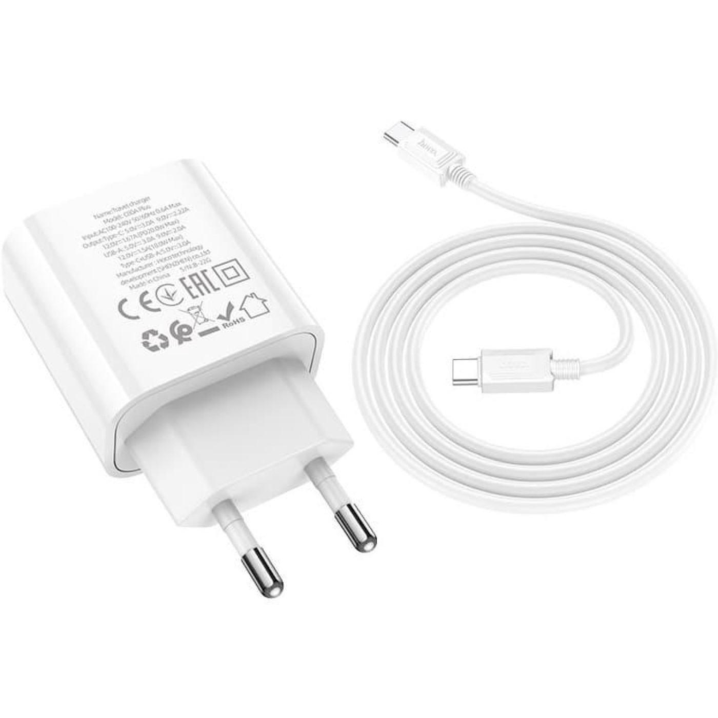 Зарядное устройство Hoco C80A Plus Rapido PD20W+QC3.0 charger set(Type-C to Type-C) White (6931474779908)
