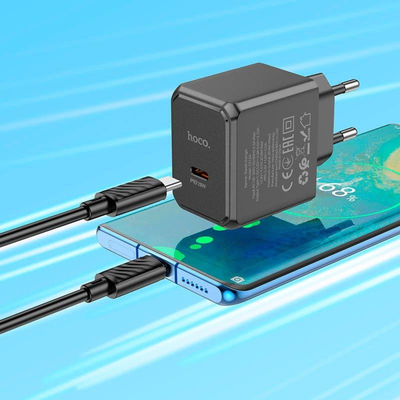 Зарядний пристрій Hoco CS13A Ocean single port PD20W charger set(Type-C to Type-C) Black (6942007603843)