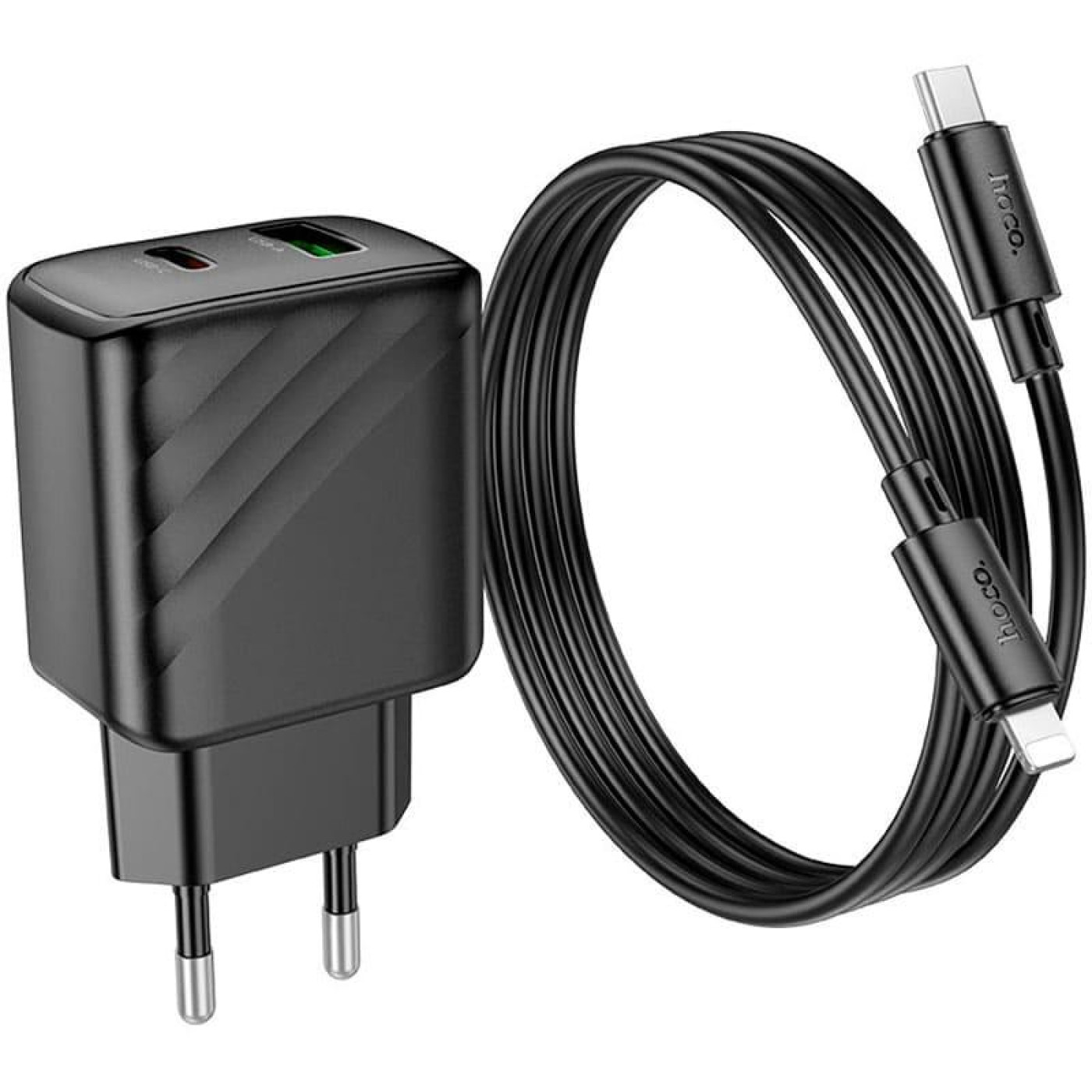 Зарядное устройство Hoco CS23A Sunlight dual-port PD30W+QC3.0 charger set (C to iP)(EU) Black (6942007609951)
