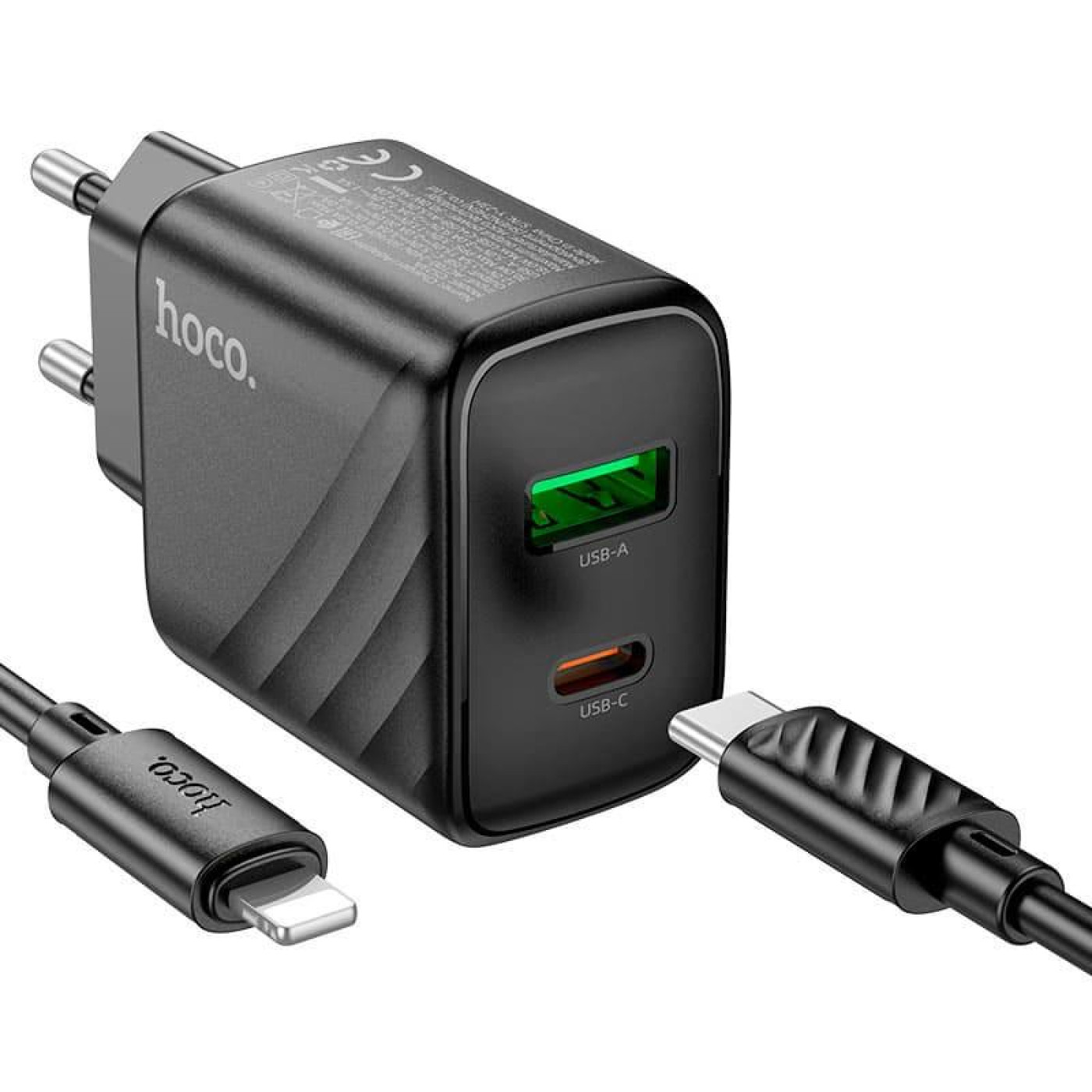 Зарядное устройство Hoco CS23A Sunlight dual-port PD30W+QC3.0 charger set (C to iP)(EU) Black (6942007609951)