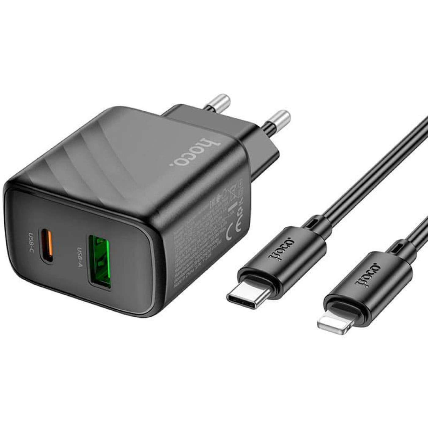 Зарядное устройство Hoco CS23A Sunlight dual-port PD30W+QC3.0 charger set (C to iP)(EU) Black (6942007609951)