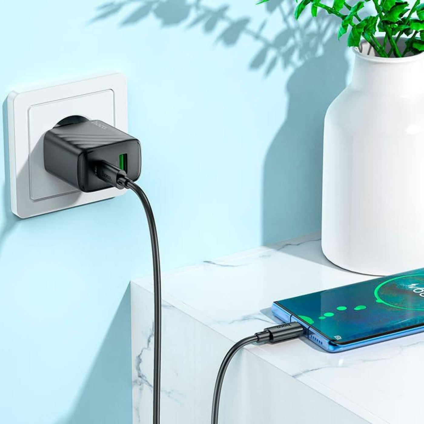 Зарядное устройство Hoco CS23A Sunlight dual-port PD30W+QC3.0 charger set(Type-C to Type-C)(EU) Black (6942007609968)