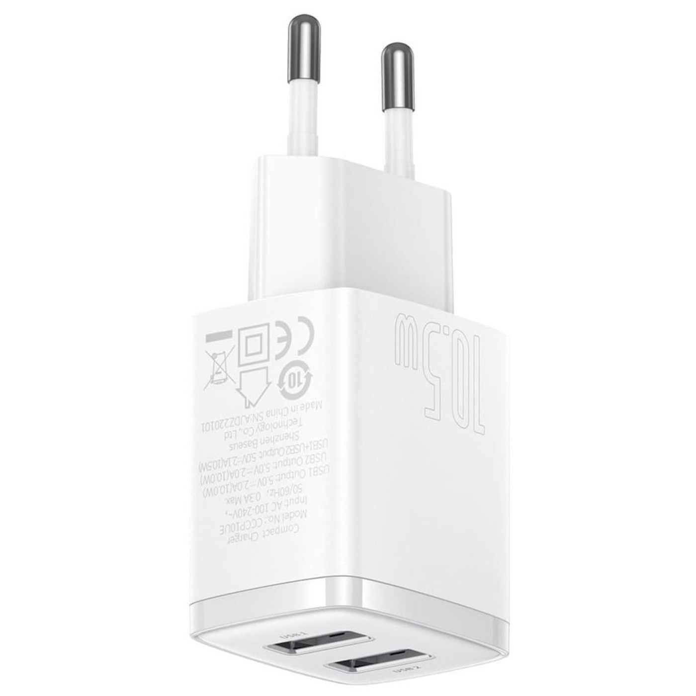 Зарядное устройство Baseus Compact 10,5W (2 USB) white (CCXJ010202)