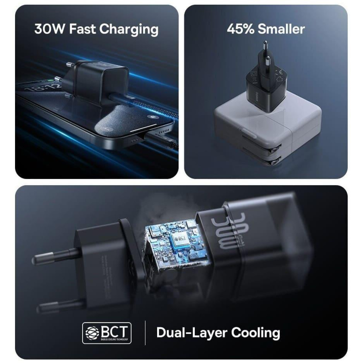 Зарядний пристрій Baseus GaN5 Fast Charger 1C 30W black (P10162504113-00)