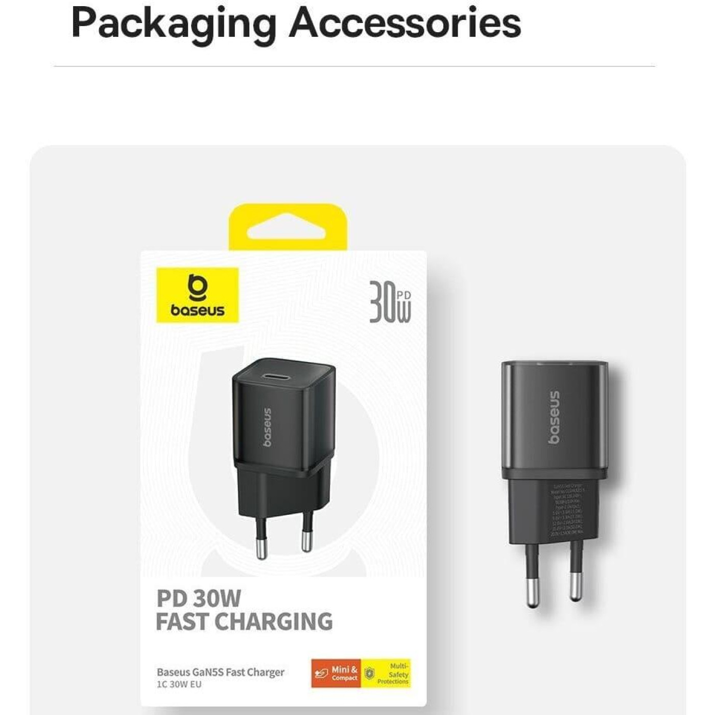 Зарядний пристрій Baseus GaN5 Fast Charger 1C 30W black (P10162504113-00)