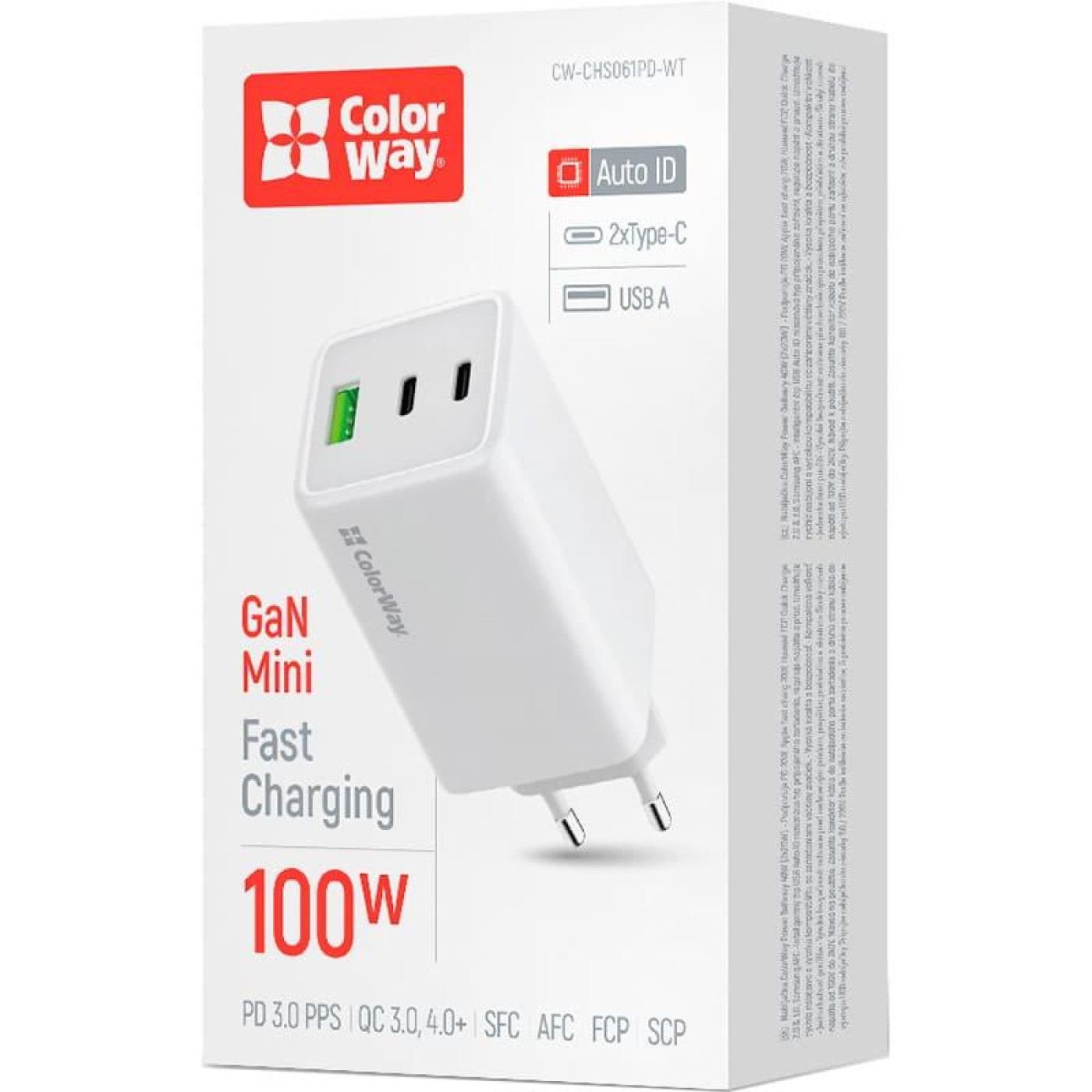 Зарядний пристрій ColorWay GaN Mini 100W PD Port PPS USB (USB-2C1A) White (CW-CHS061PD-WT)