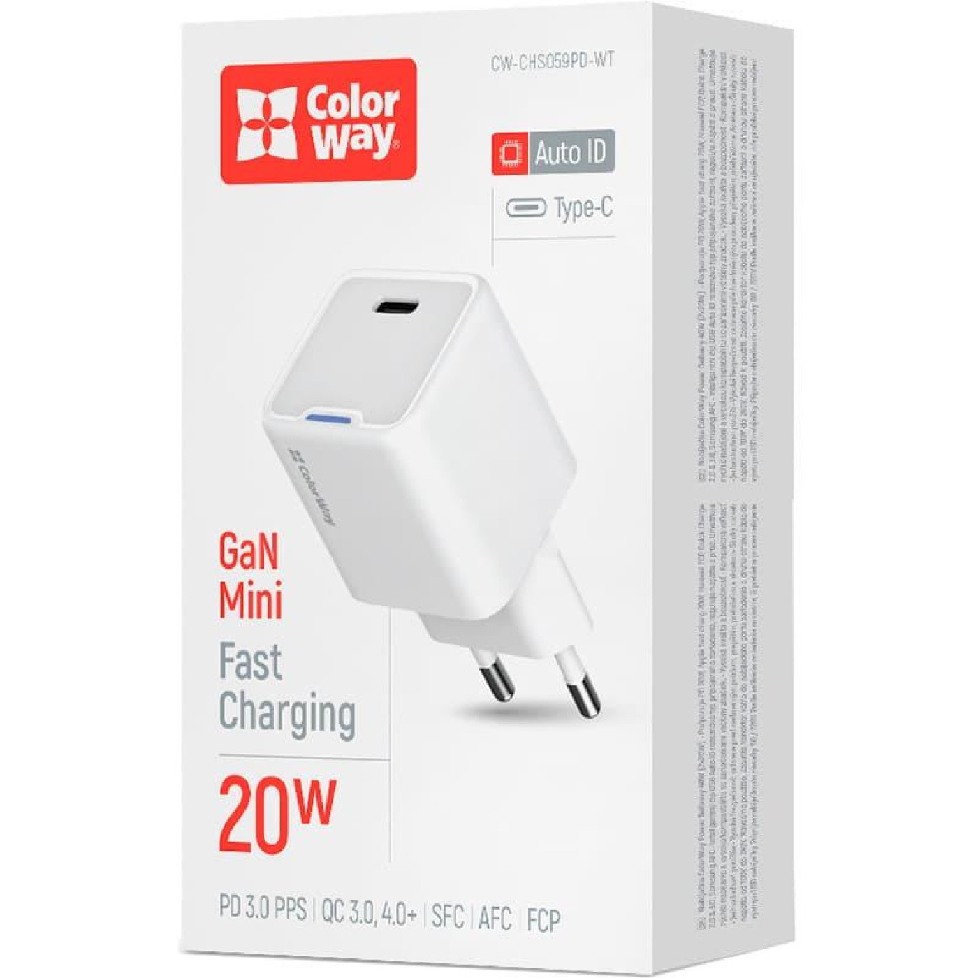 Зарядний пристрій ColorWay GaN Mini 20W PD Port PPS USB-C White (CW-CHS059PD-WT)
