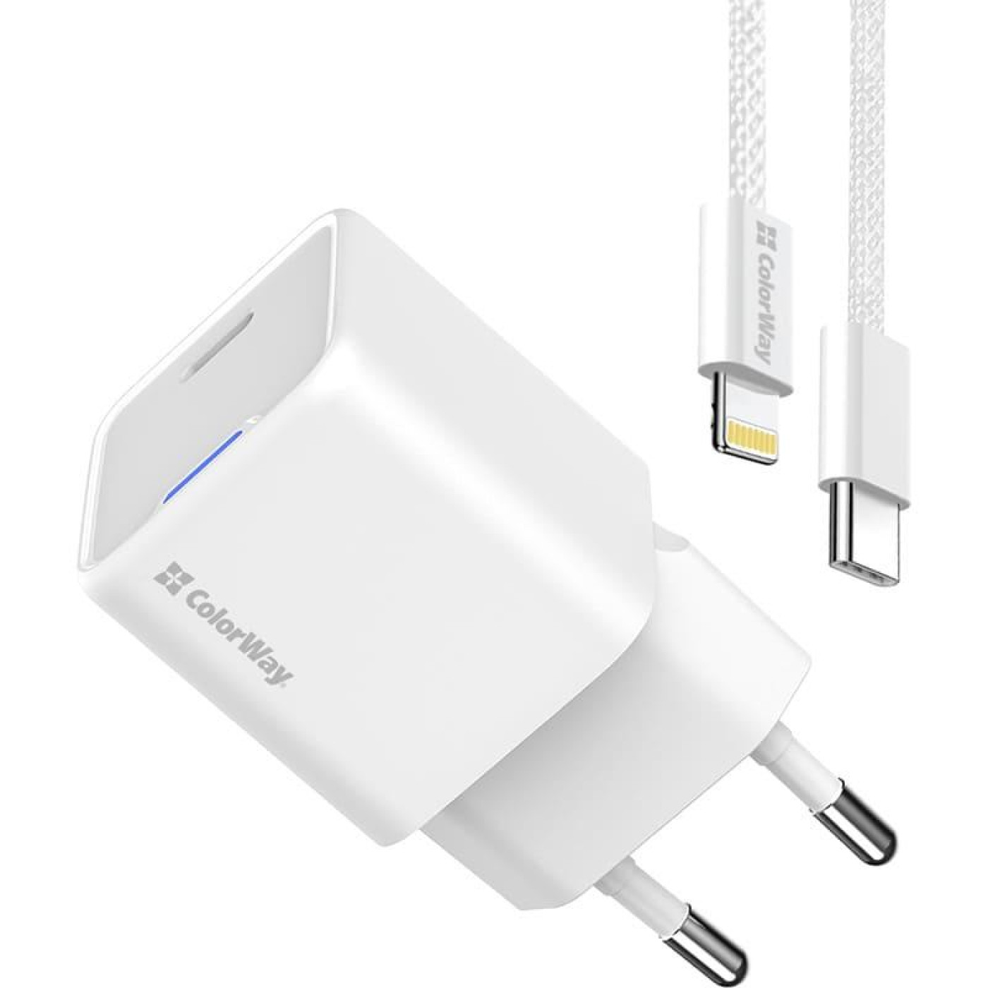 Зарядний пристрій ColorWay GaN Mini 20W PD Port PPS USB-C White cable Lightning (CW-CHS059PDL-WT)