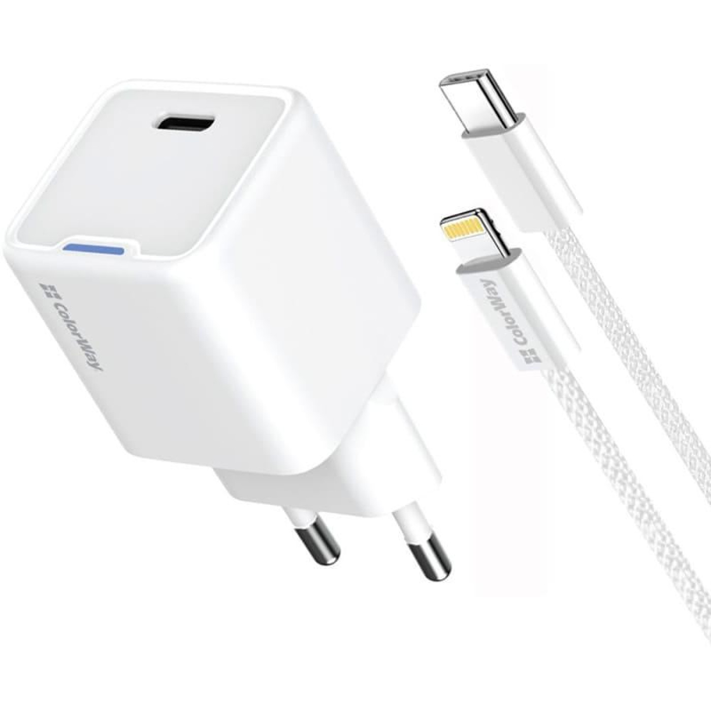 Зарядний пристрій ColorWay GaN Mini 20W PD Port PPS USB-C White cable Lightning (CW-CHS059PDL-WT)