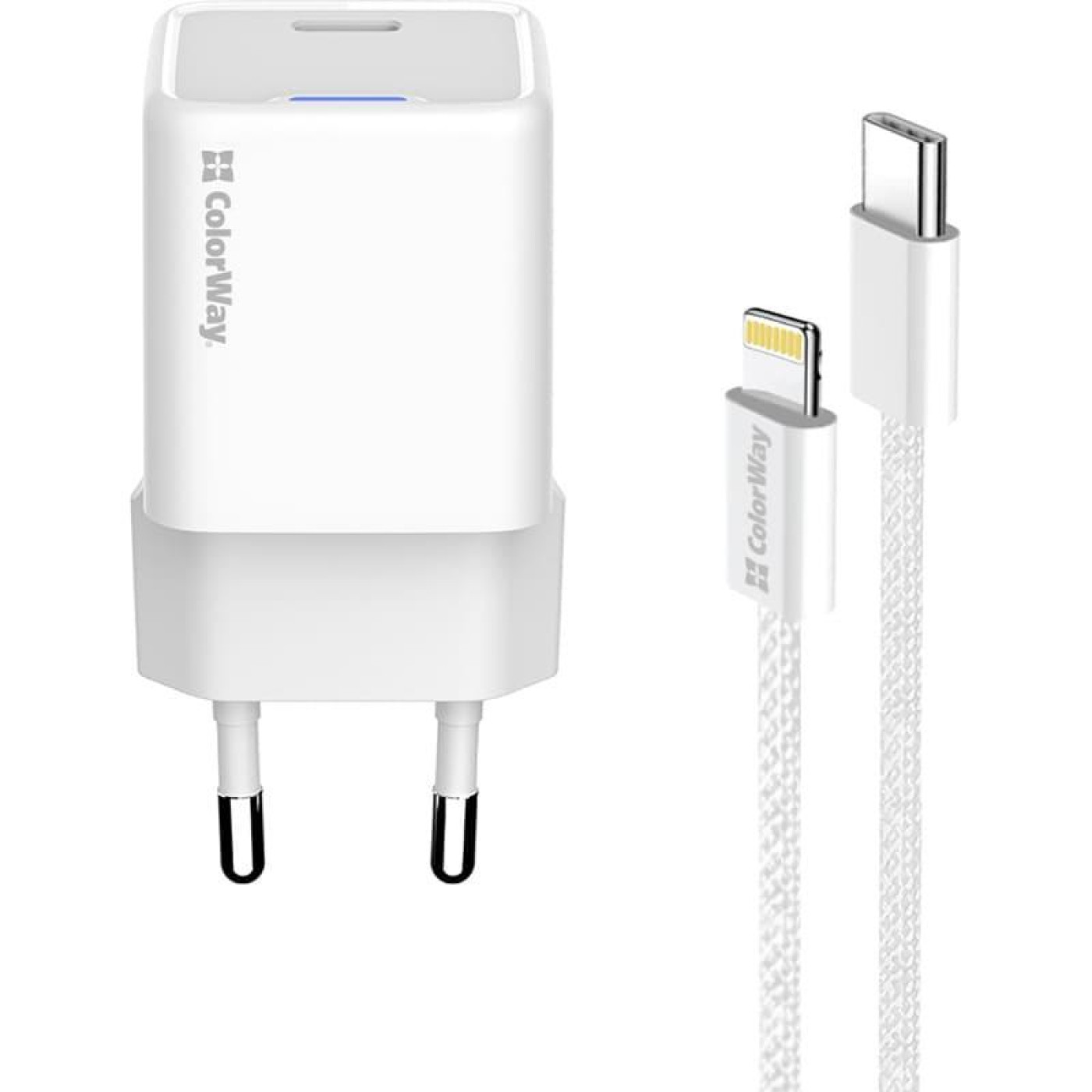 Зарядний пристрій ColorWay GaN Mini 20W PD Port PPS USB-C White cable Lightning (CW-CHS059PDL-WT)