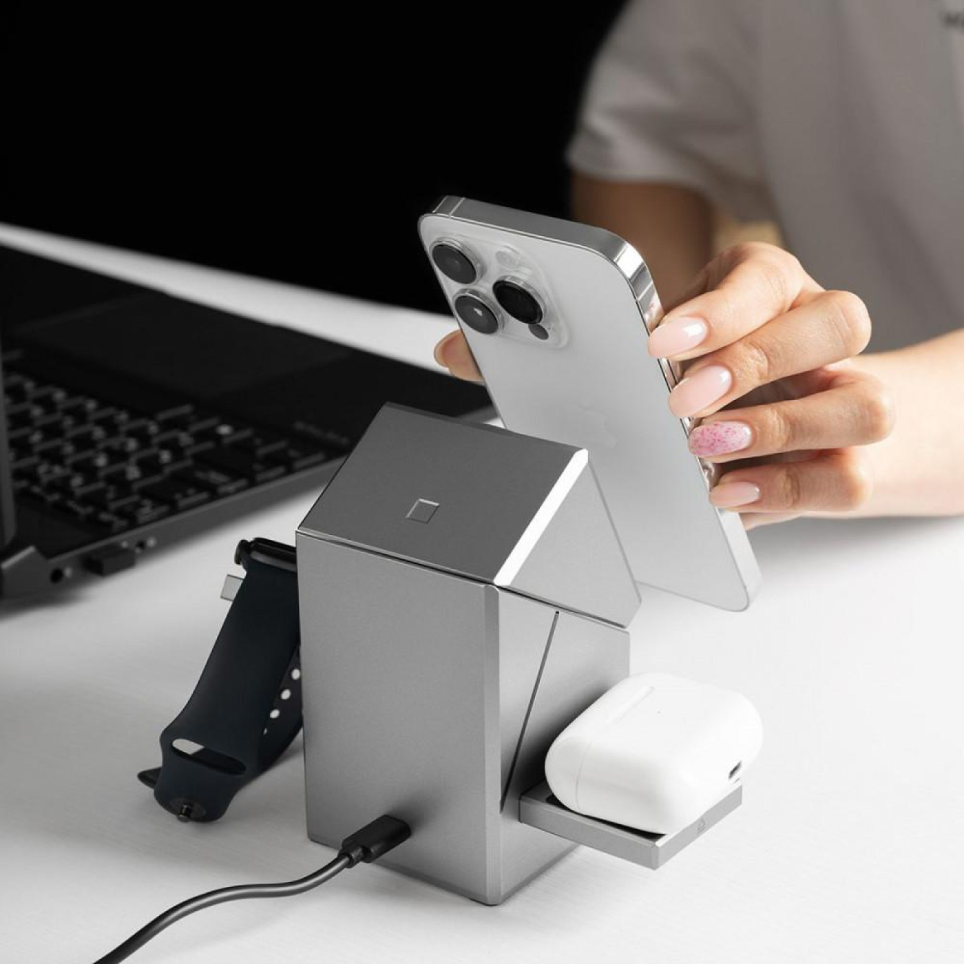 Бездротовий ЗП Proove Iron Hide 3 in 1 Qi2 gray