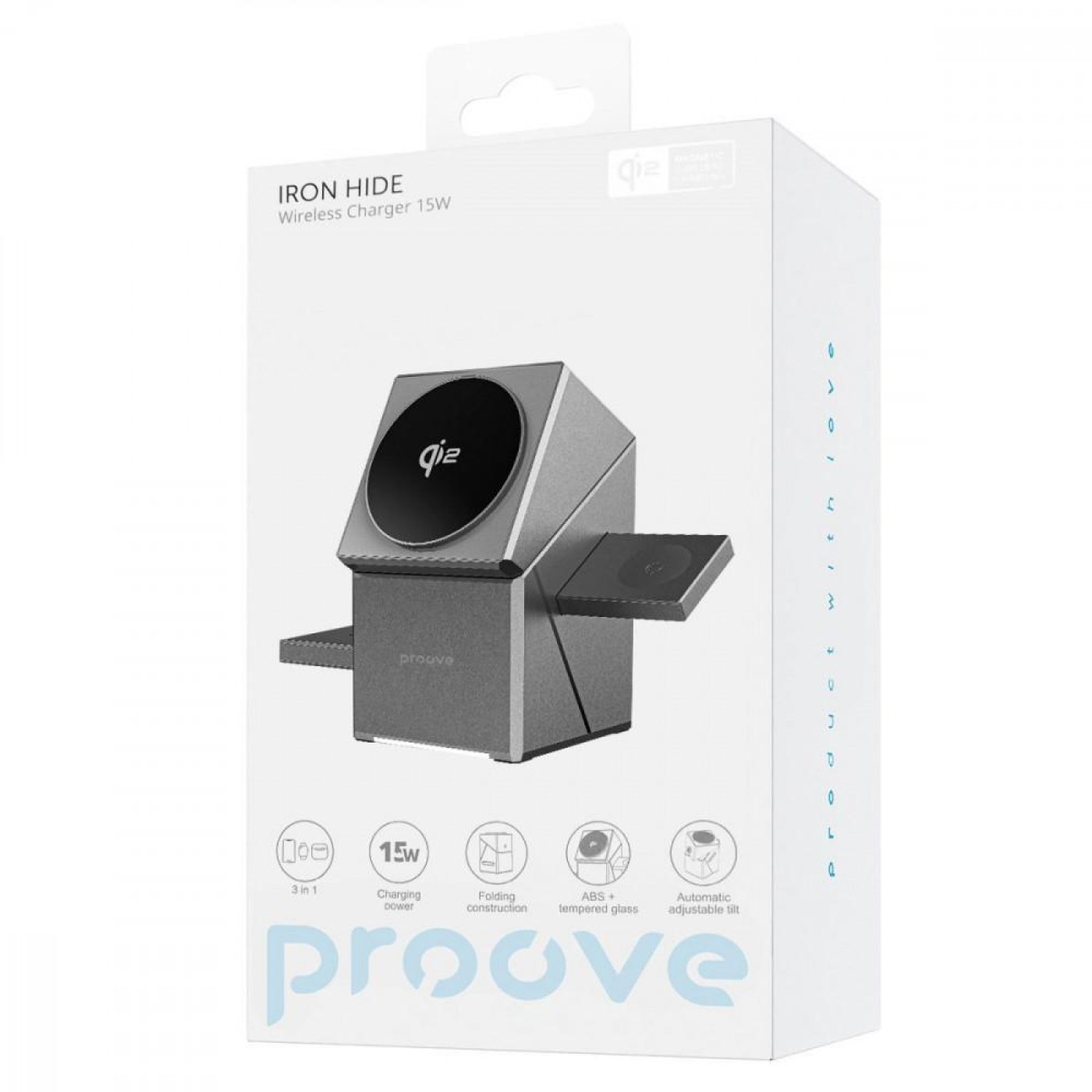Бездротовий ЗП Proove Iron Hide 3 in 1 Qi2 gray