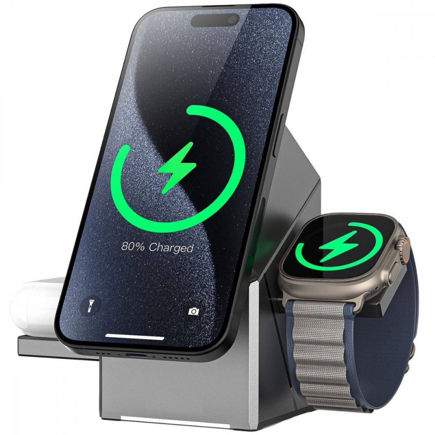 Бездротовий ЗП Proove Iron Hide 3 in 1 Qi2 gray