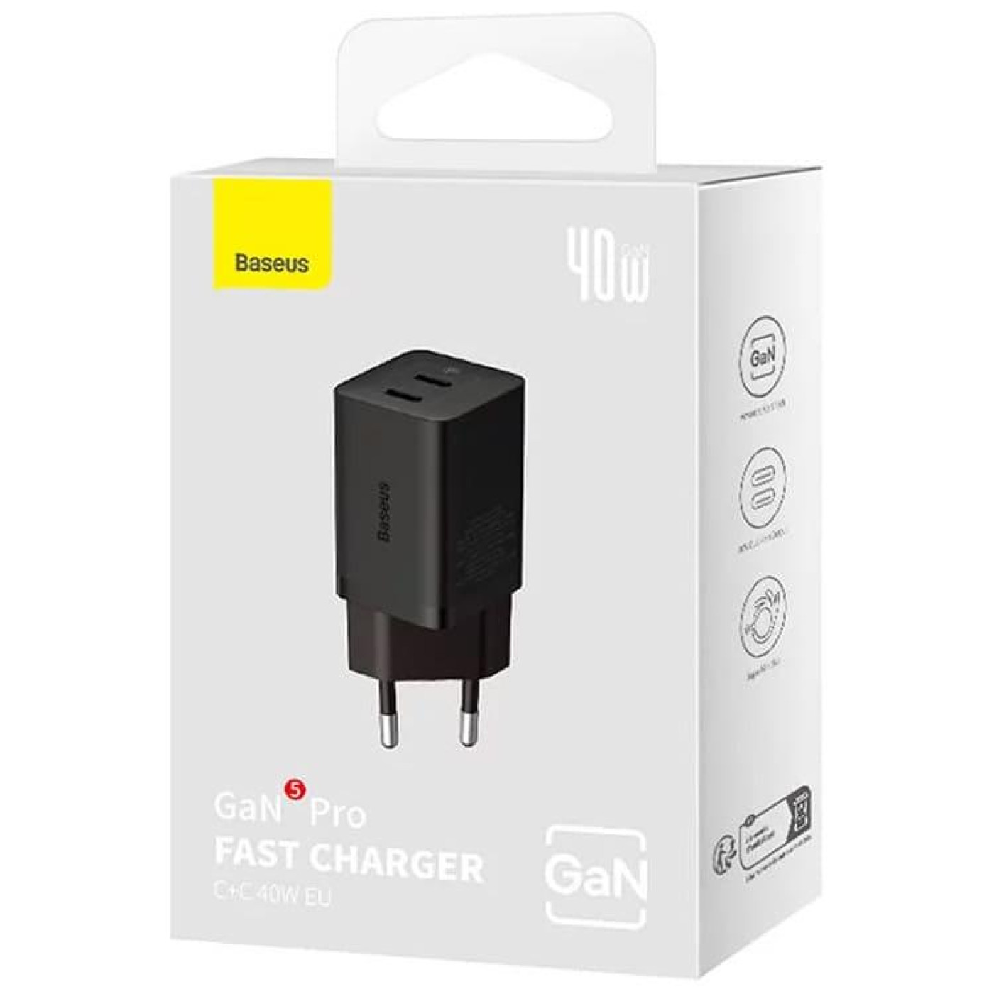 Зарядний пристрій Baseus GaN5 Pro 40W Type-C+Type-C black (CCGP180101)