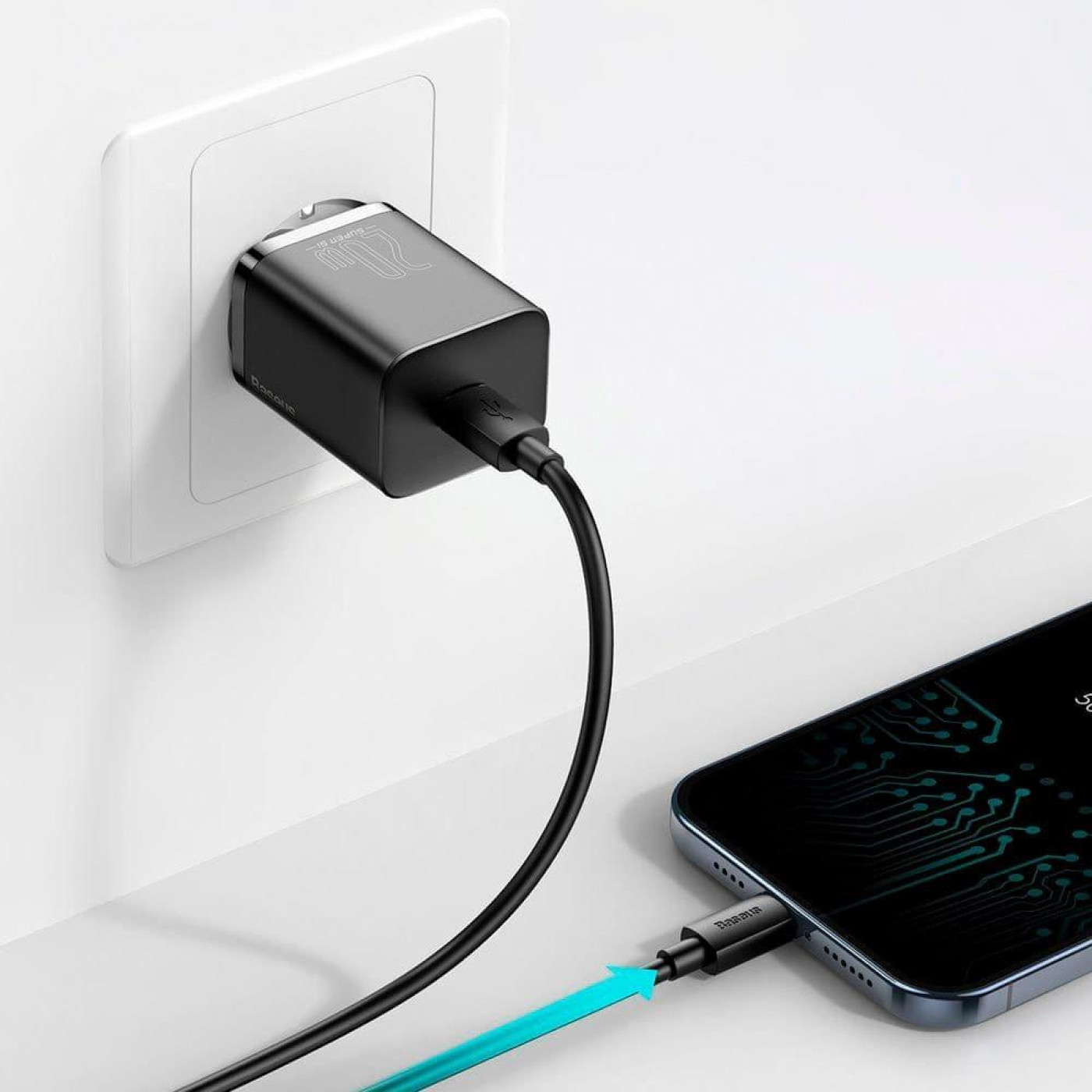 Зарядний пристрій Baseus Super Silicone PD Charger 20W (1Type-C) + With Cable Type-C to Lightning black (TZCCSUP-B01)