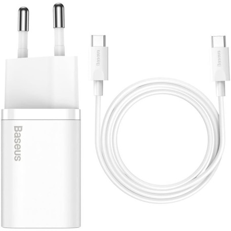 Зарядное устройство Baseus Super Silicone PD Charger 25W (1Type-C) + Cable Type-C to Type-C 3A (1m) white (TZCCSUP-L02)