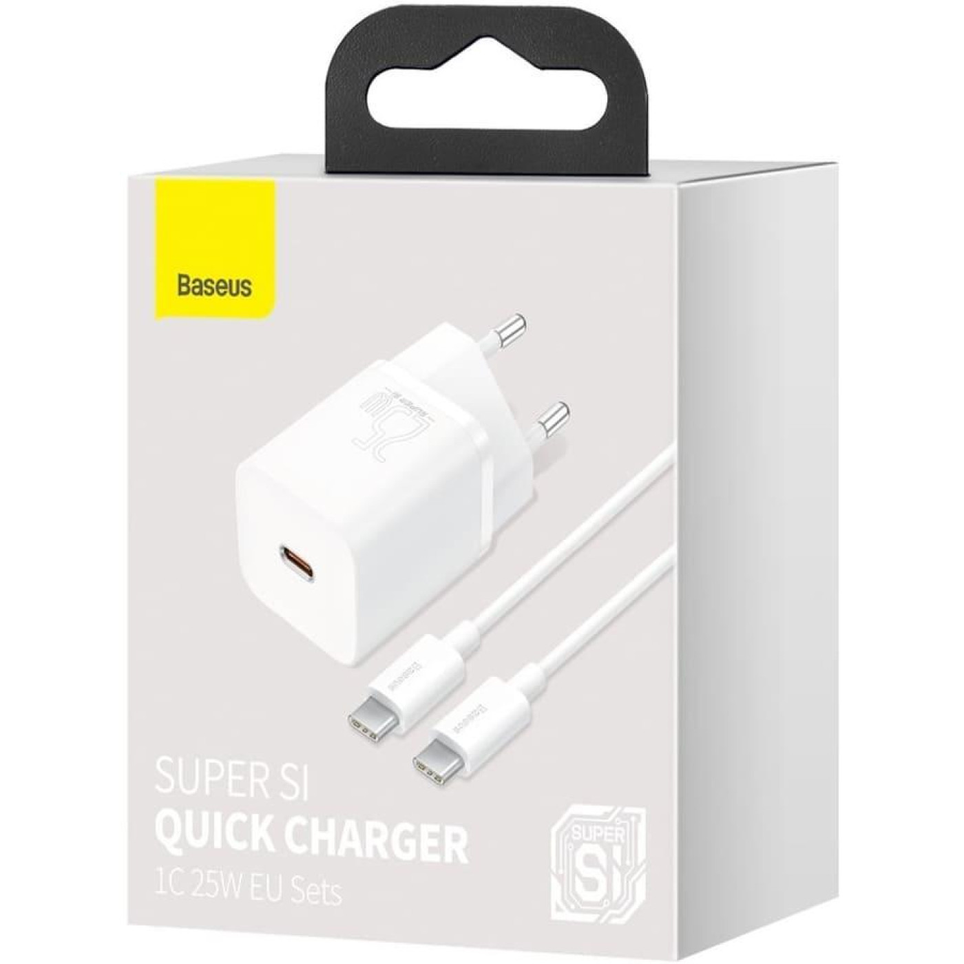 Зарядное устройство Baseus Super Silicone PD Charger 25W (1Type-C) + Cable Type-C to Type-C 3A (1m) white (TZCCSUP-L02)