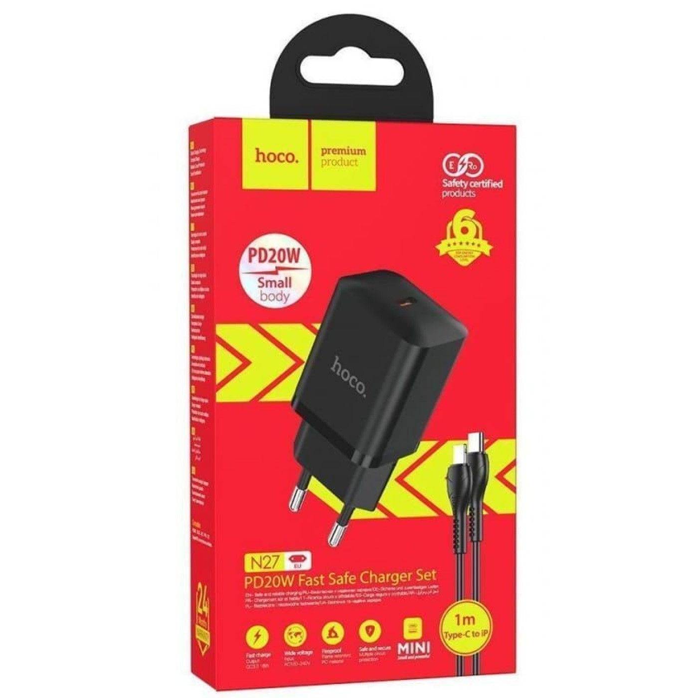 Зарядное устройство Hoco N27 Innovative 20W (1 Type-C) + Кабель Type-C to Lightning black (38819)