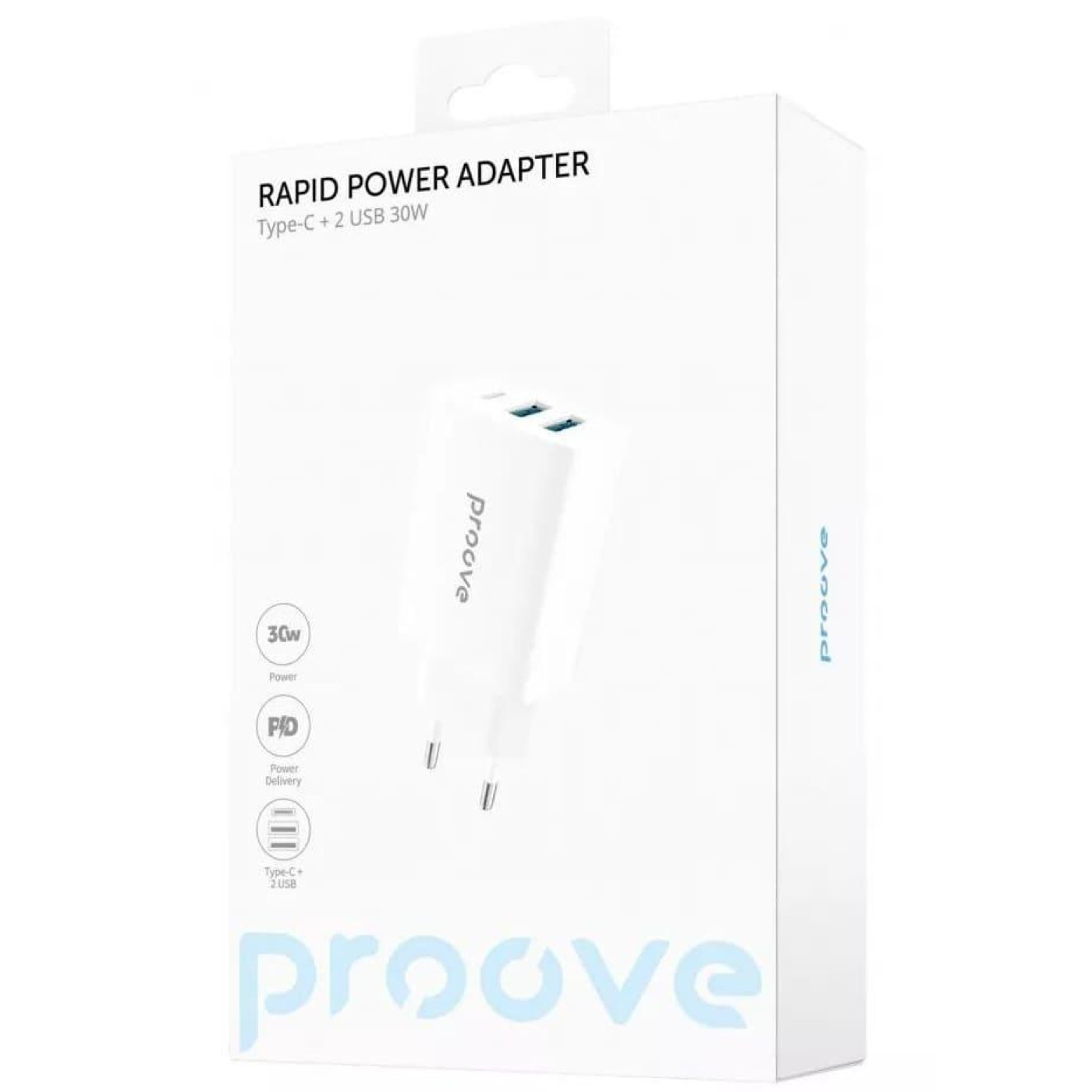 Зарядний пристрій Proove Rapid 30W (2 USB + Type-C) white (WCRP30210002)