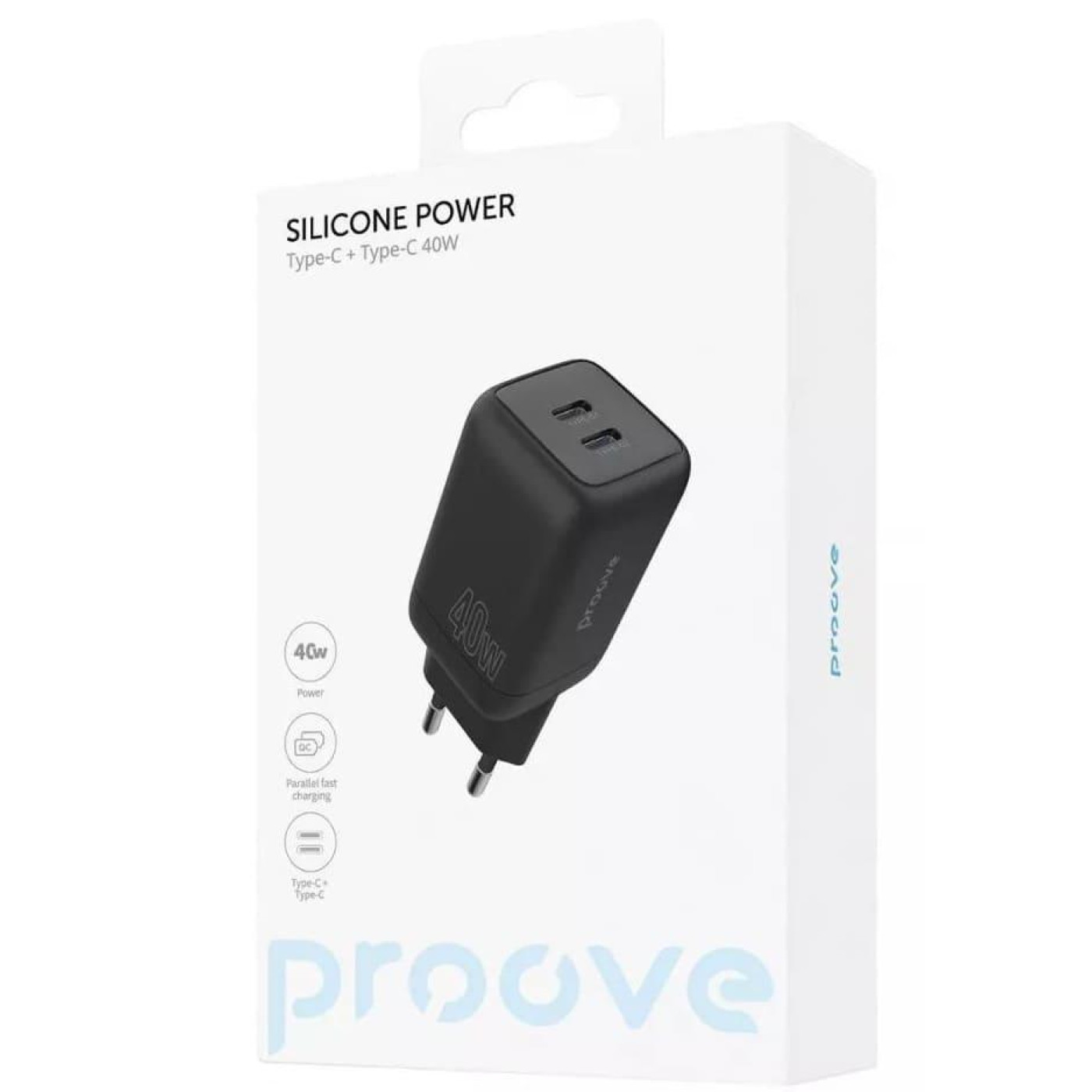 Зарядний пристрій Proove Silicone Power 40W (Type-C + Type-C) black (WCSP4020001)