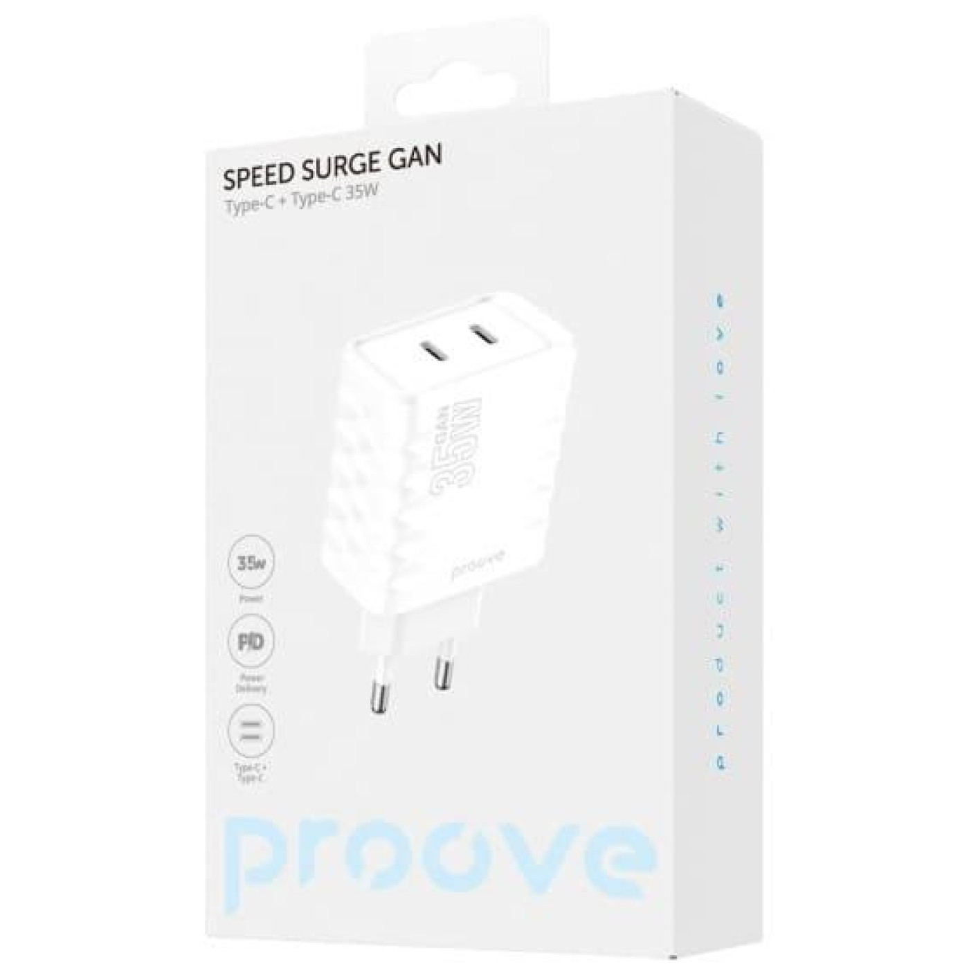 Зарядний пристрій Proove Speed Surge Gan 35W (Type-C + Type-C) white (WCSS30020002)