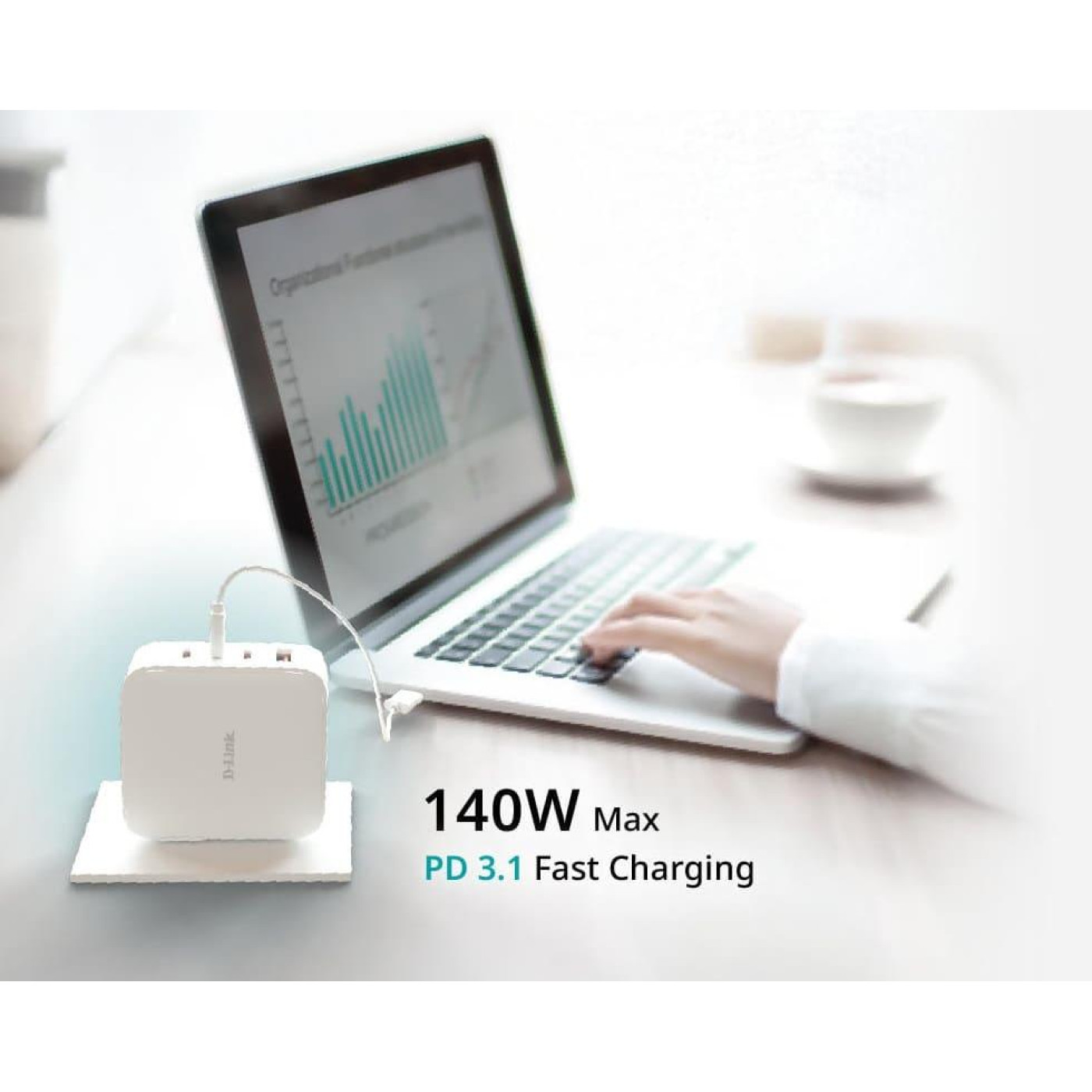 Зарядний пристрий мережевий D-Link DCF-141 140Вт GaN 3хUSB-С, 1xUSB-A, билий