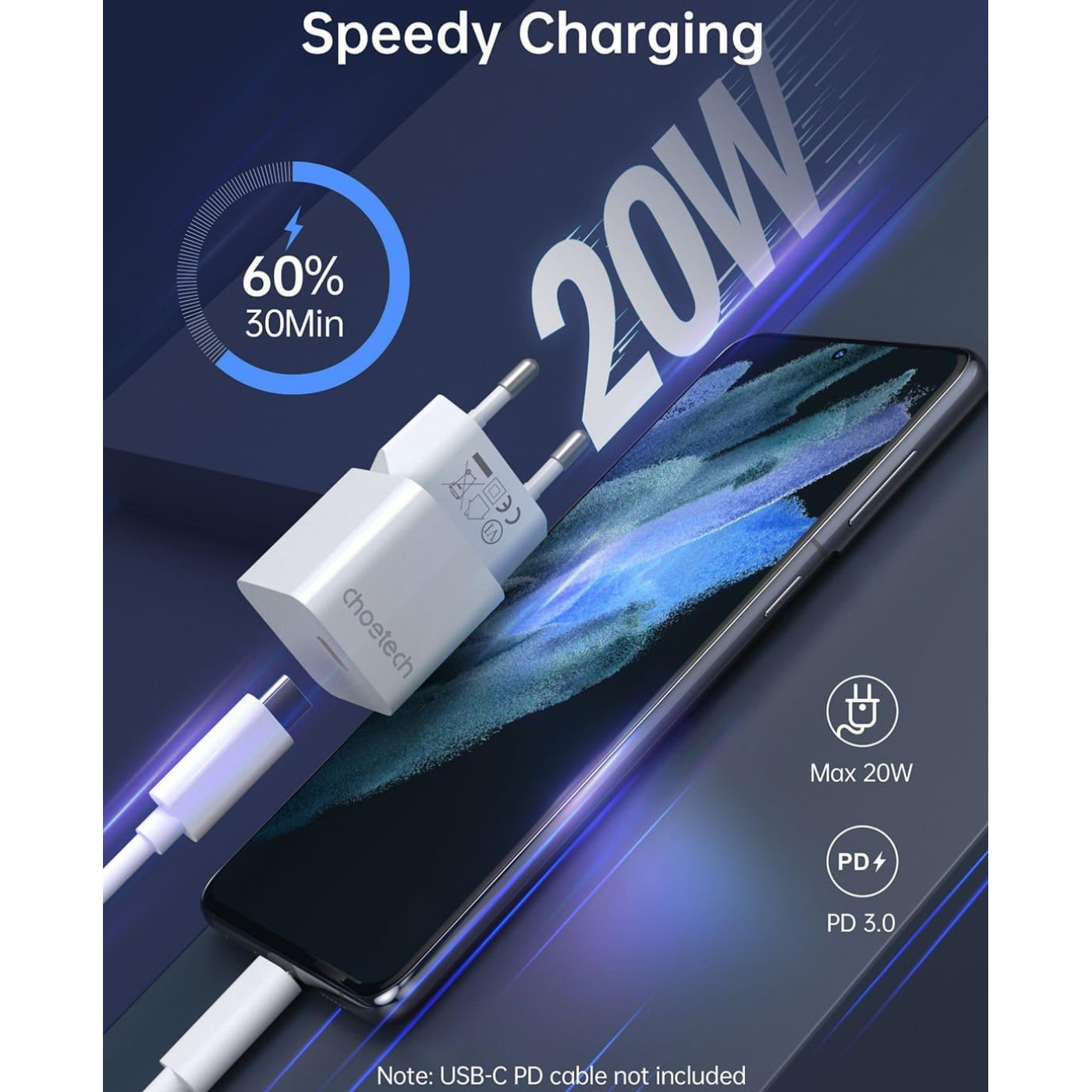Зарядний пристрій Choetech PD5010-EU-WH, USB-С (PD5010-EU-WH)