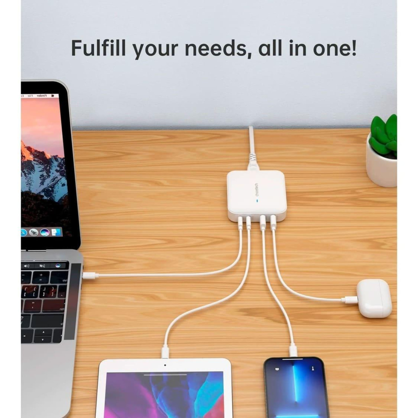 Зарядное устройство Choetech PD8008-EU-WH ,2 USB-A / 2 USB-С (PD8008-EU-WH)