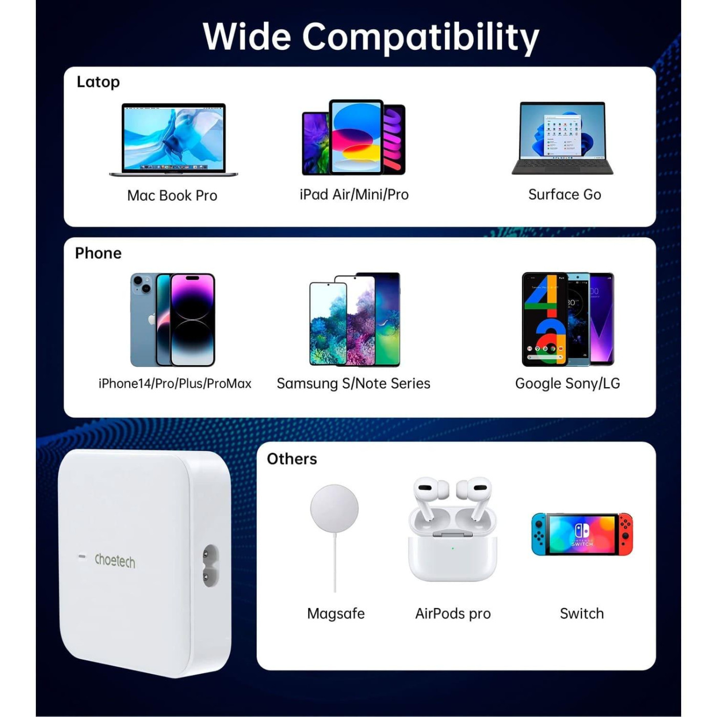 Зарядное устройство Choetech PD8008-EU-WH ,2 USB-A / 2 USB-С (PD8008-EU-WH)