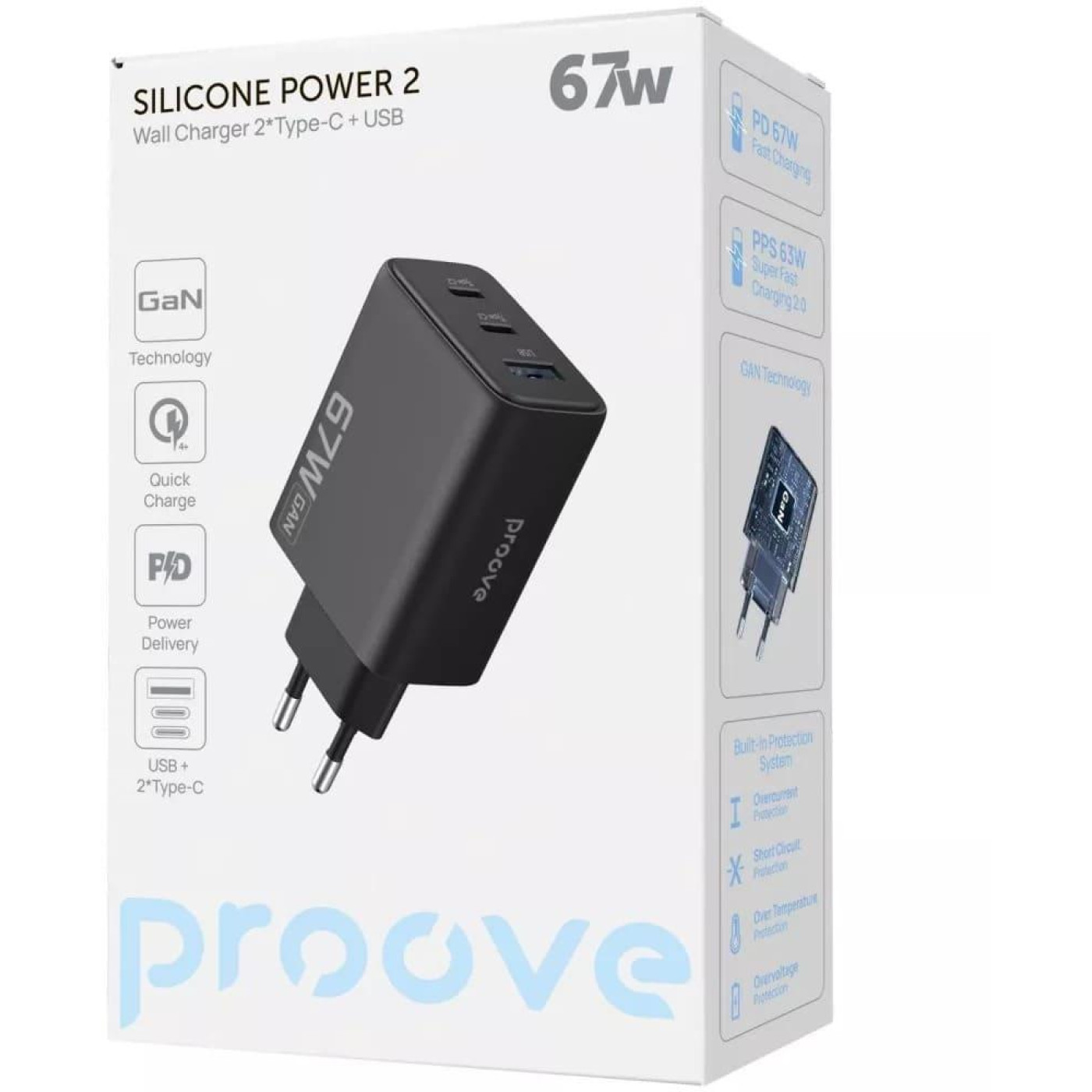 Зарядний пристрій Proove Silicone Power 2 67W (2*Type-C+USB) black (WCSP26120001)