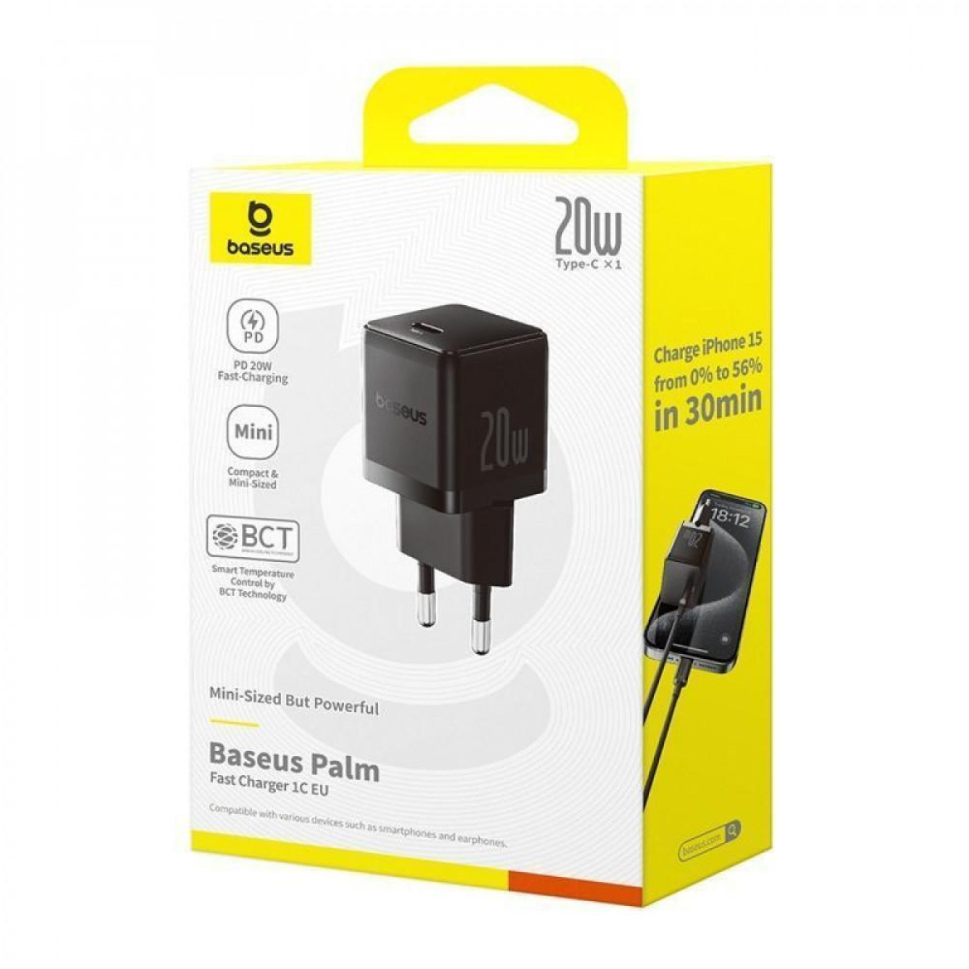 Зарядное устройство Baseus Palm Fast Charger 20W (Type-C) + Кабель Type-C to Lightning 20W (1m) black (E0116401)