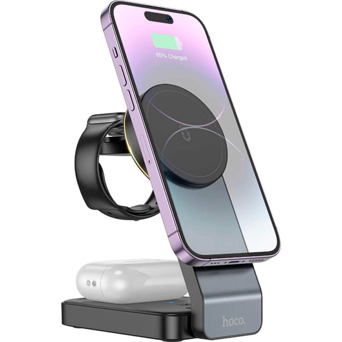 Зарядное устройство Hoco CQ3 Noble Folding 3-in-1 Magnetic Wireless Black (6942007602334)