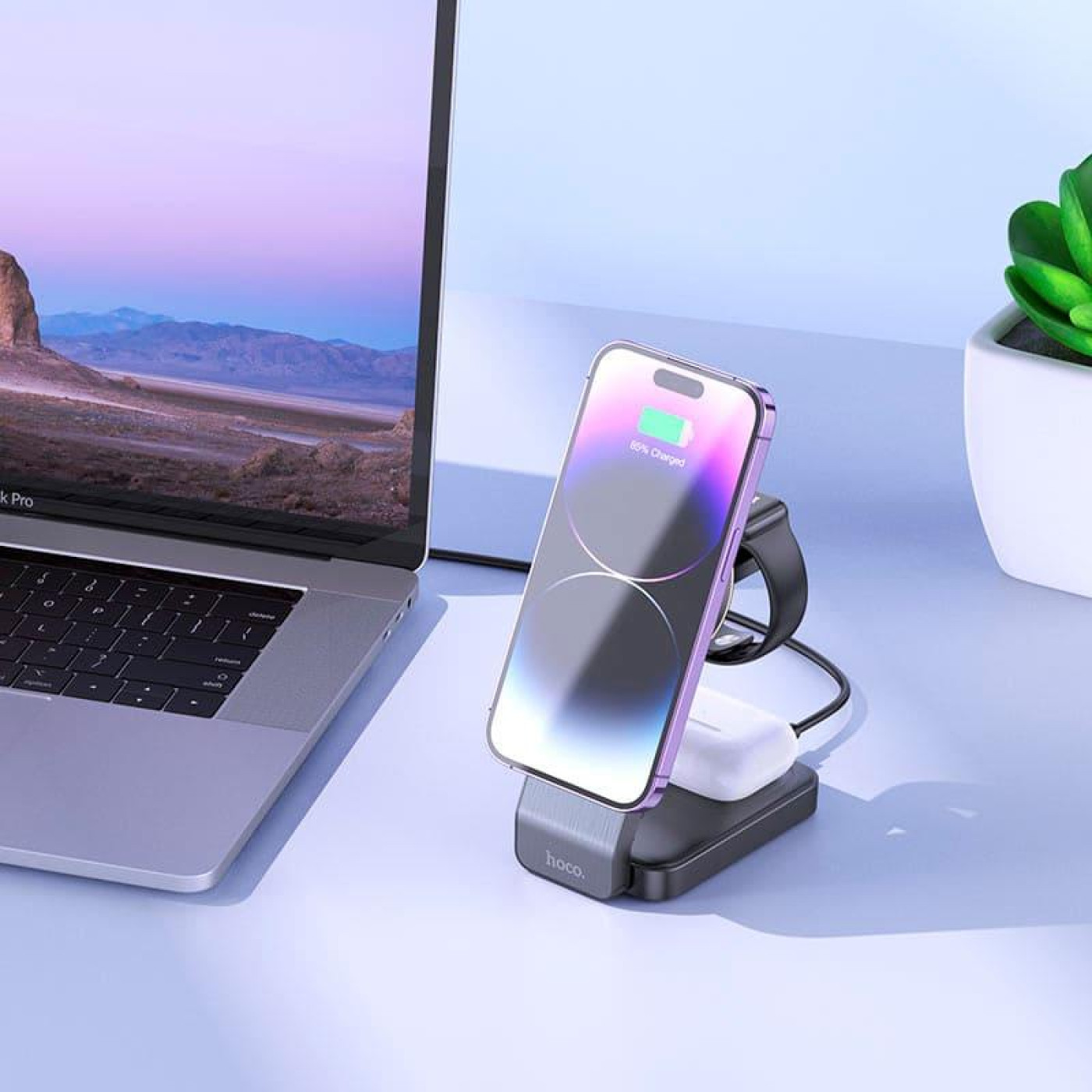 Зарядное устройство Hoco CQ3 Noble Folding 3-in-1 Magnetic Wireless Black (6942007602334)