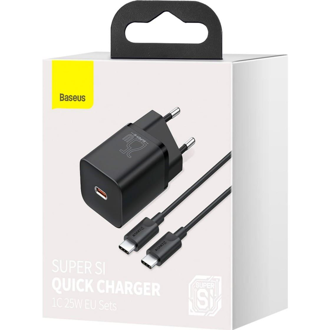 Зарядний пристрій Baseus Super Si Quick Charger 1C (1USB-C) 25W Black + кабель Type-C (TZCCSUP-L01)