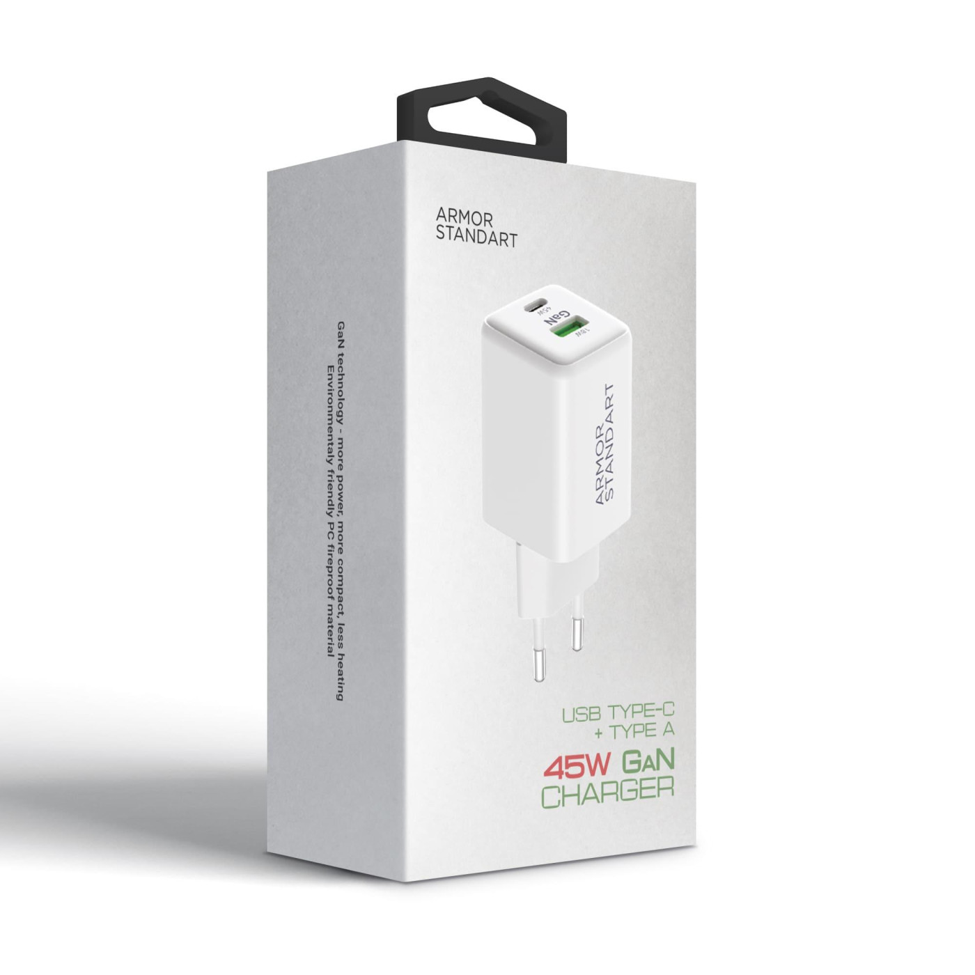 Мережевий зарядний пристрий ArmorStandart AR372 45W GaN Type-C + USB-A White (ARM77550)