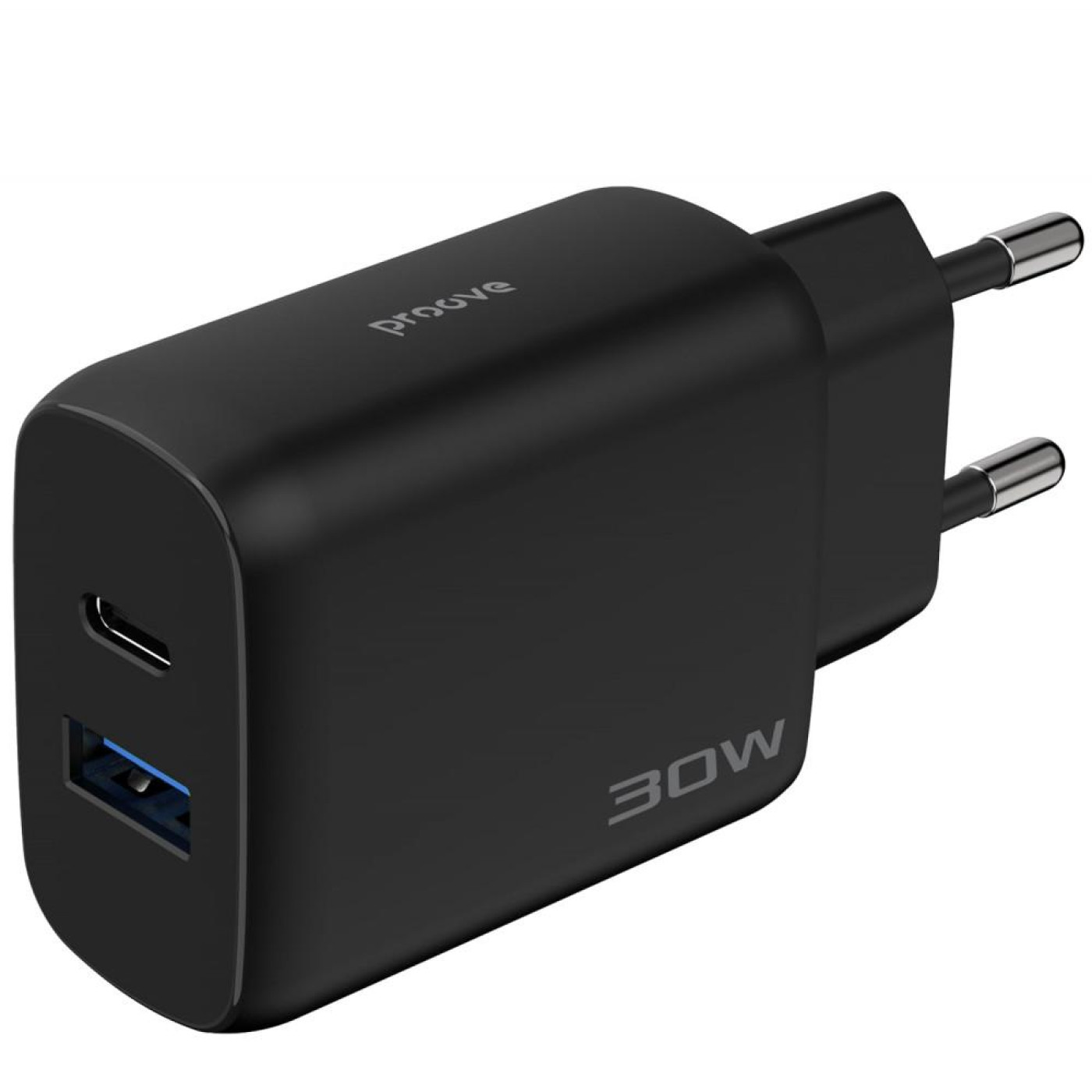 Зарядное устройство Proove Silicone Power 2 30W (Type-C + USB) + Cable Type-C to Type-C (1m) black (WCSP23011001)
