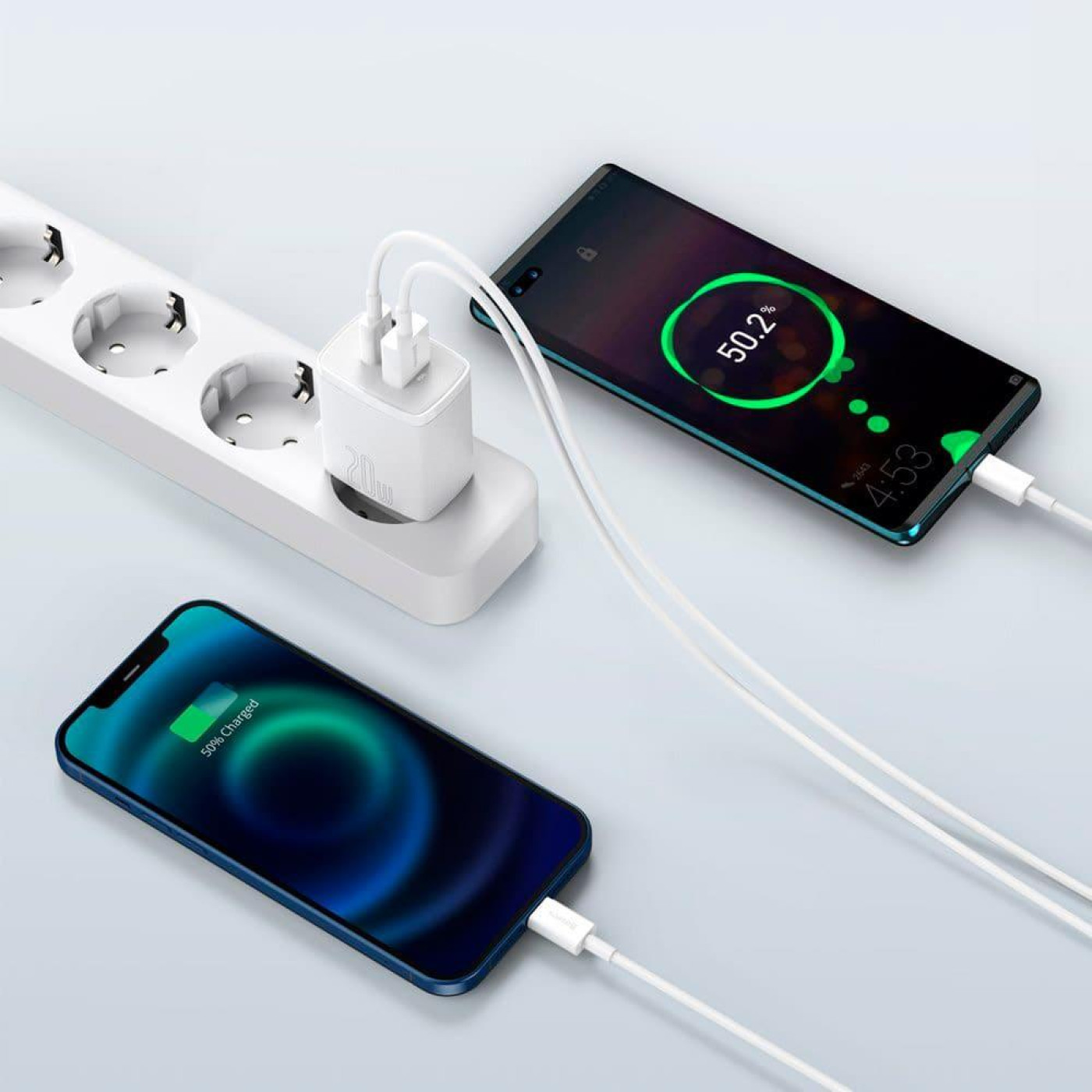 Зарядний пристрій Baseus Compact Quick Charger 20W QC+ PD (1Type-C + 1USB) white (CCXJ-B02)