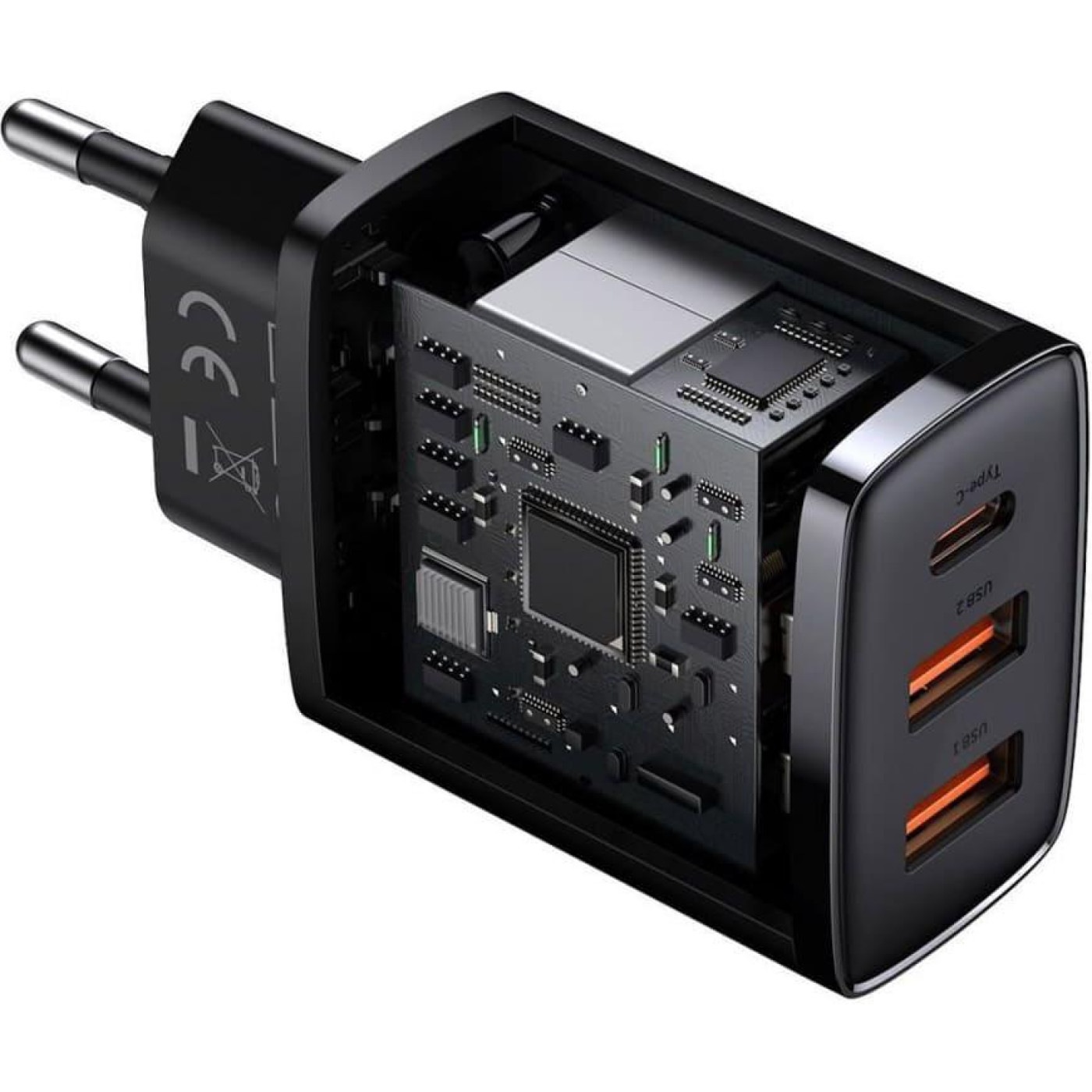 Зарядний пристрій Baseus Compact Quick Charger 30W QC+ PD (1Type-C + 2USB) black (CCXJ-E01)