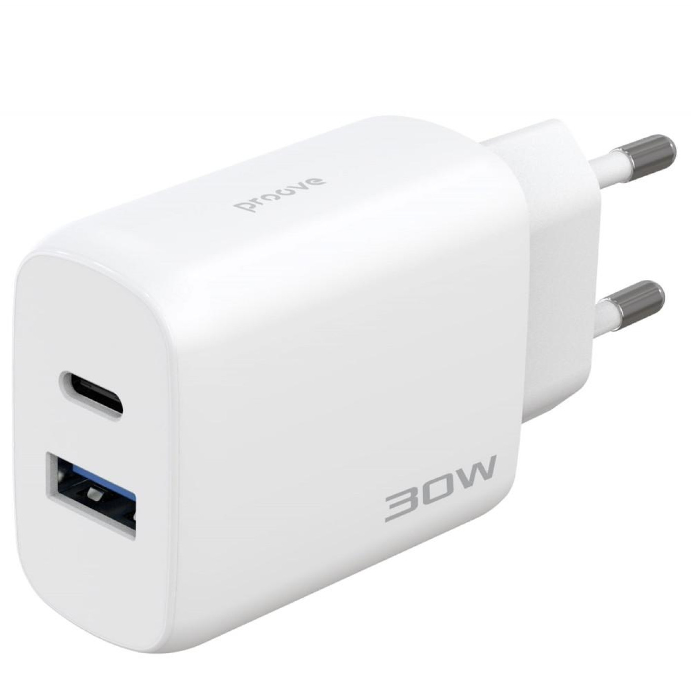 Зарядное устройство Proove Silicone Power 2 30W (Type-C + USB) + Cable Type-C to Type-C (1m) white (WCSP23011002)