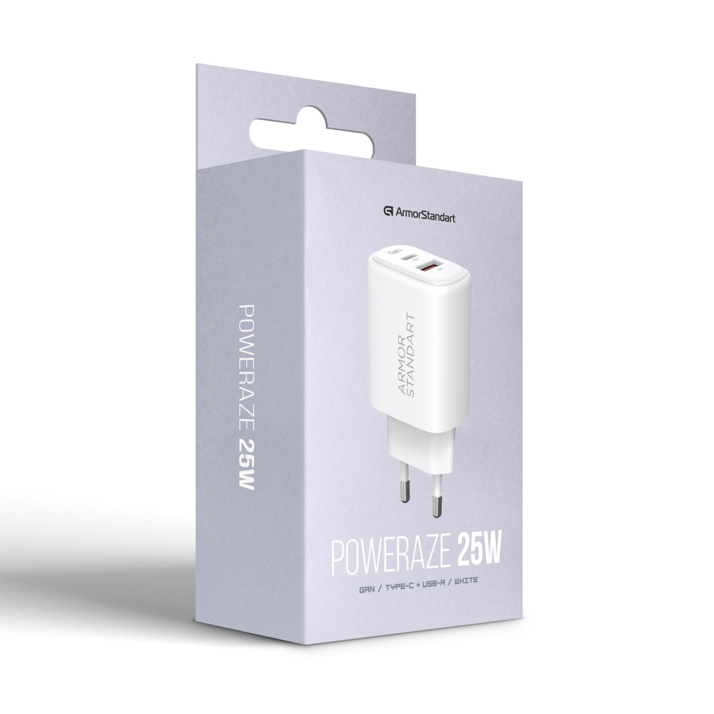 Сетевое зарядное устройство ArmorStandart Poweraze 25W GaN Type-C + USB-A White (ARM87067)