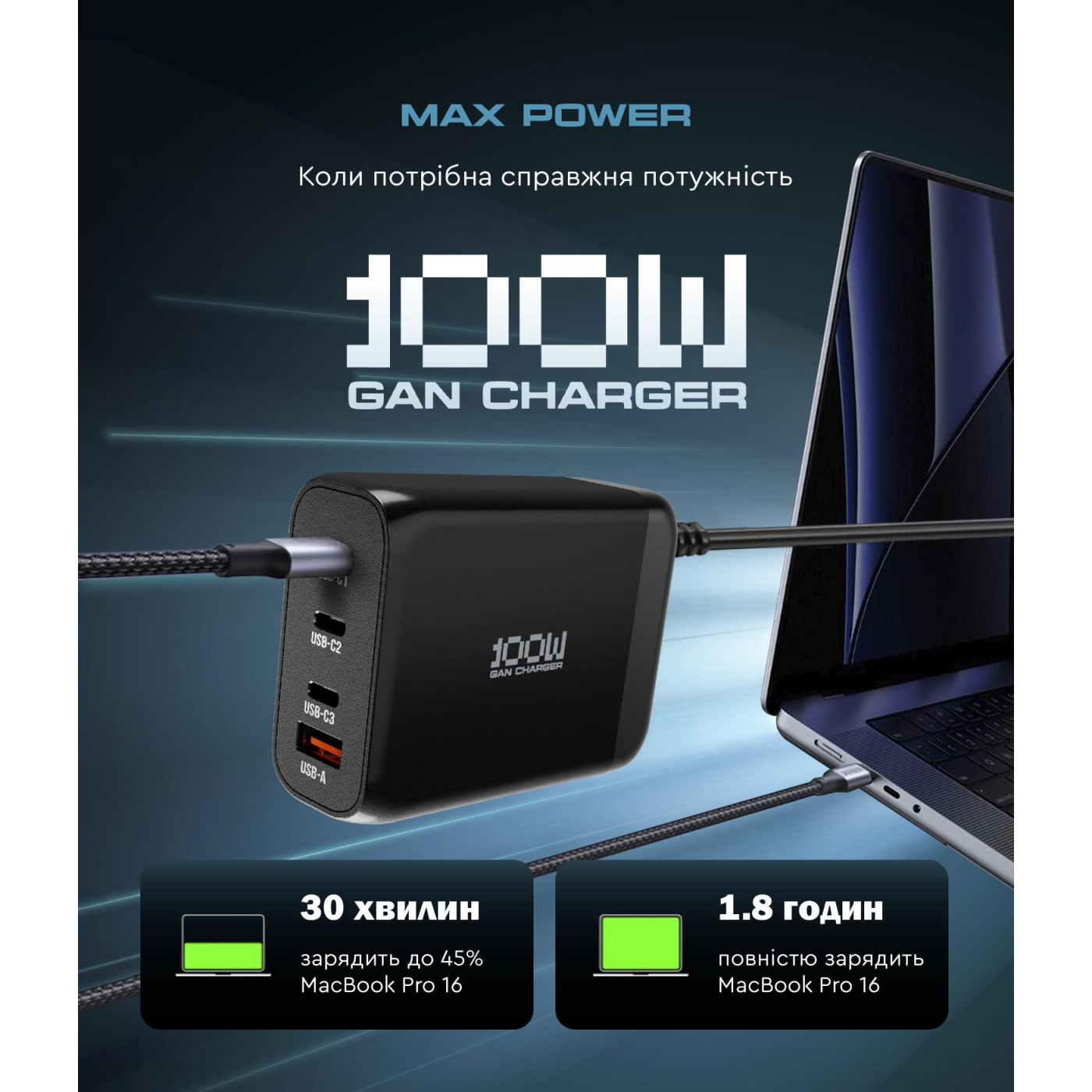 Сетевое зарядное устройство ArmorStandart Resolute Power ARP-131 100W GaN Black (ARM70024)