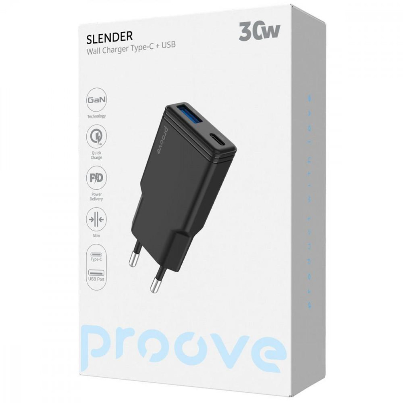 Зарядное устройство Proove Slender 30W (Type-C + USB) black (WCSL30110001)
