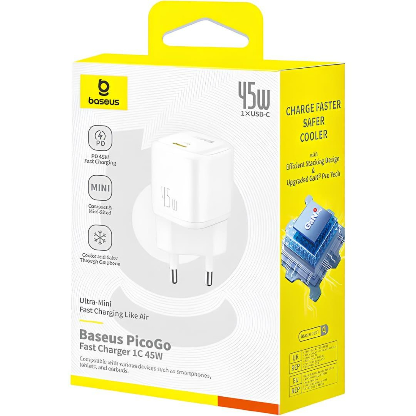 Зарядное устройство Baseus PicoGo GaN Fast Charger 1C 45W EU Moon White (P10176800213-00)
