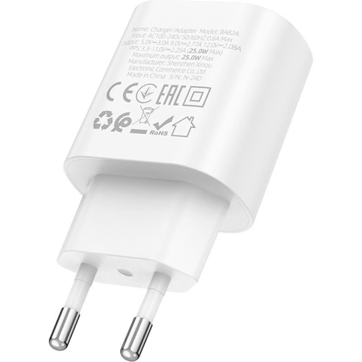Зарядное устройство Borofone BA82A Platinum single port PD25W charger(EU) White (6941991112256)