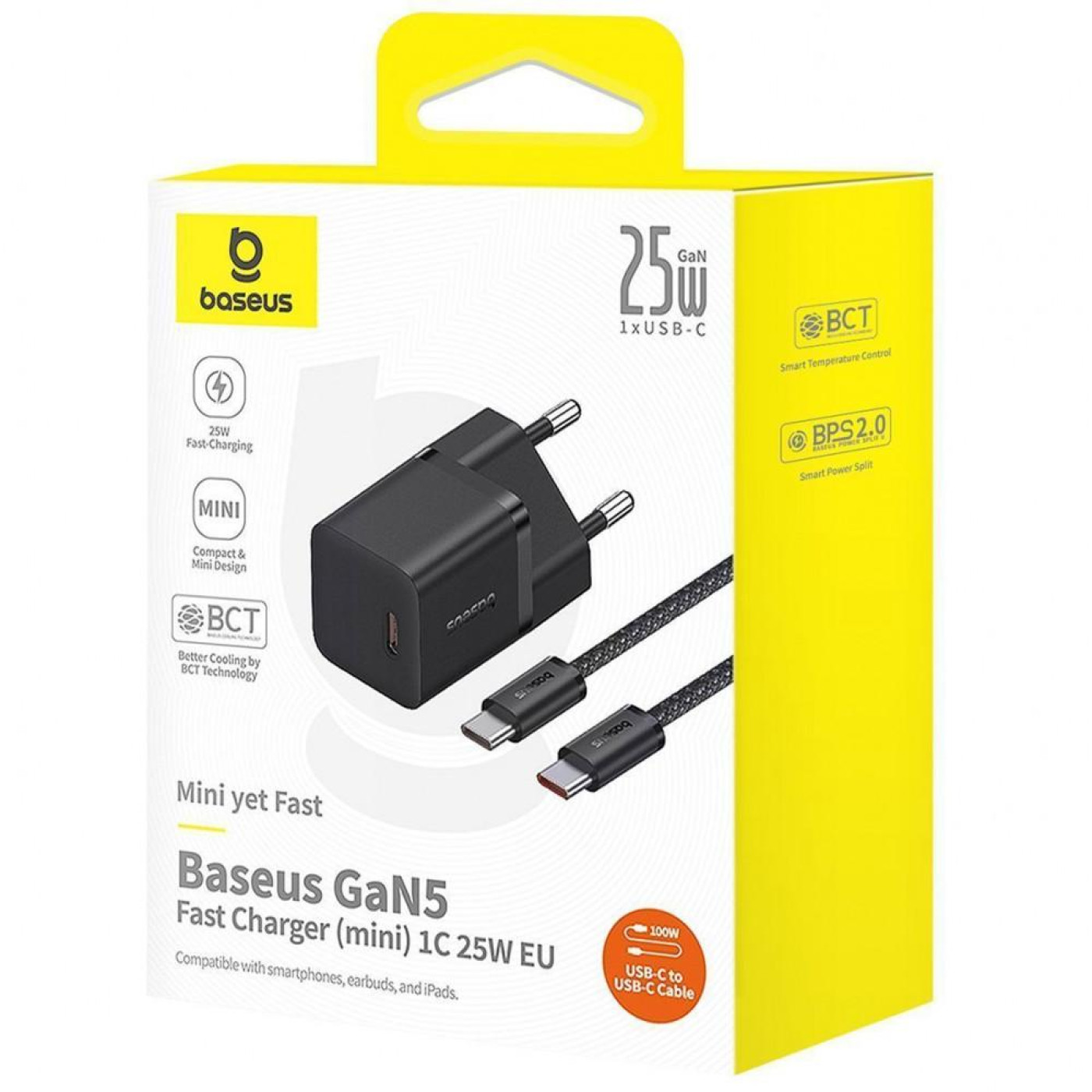 Зарядное устройство Baseus GaN5 Mini Fast Charger 25W ( Type-C ) + КабельType-C to Type-C 100W (1m) black (P10110909113-01)