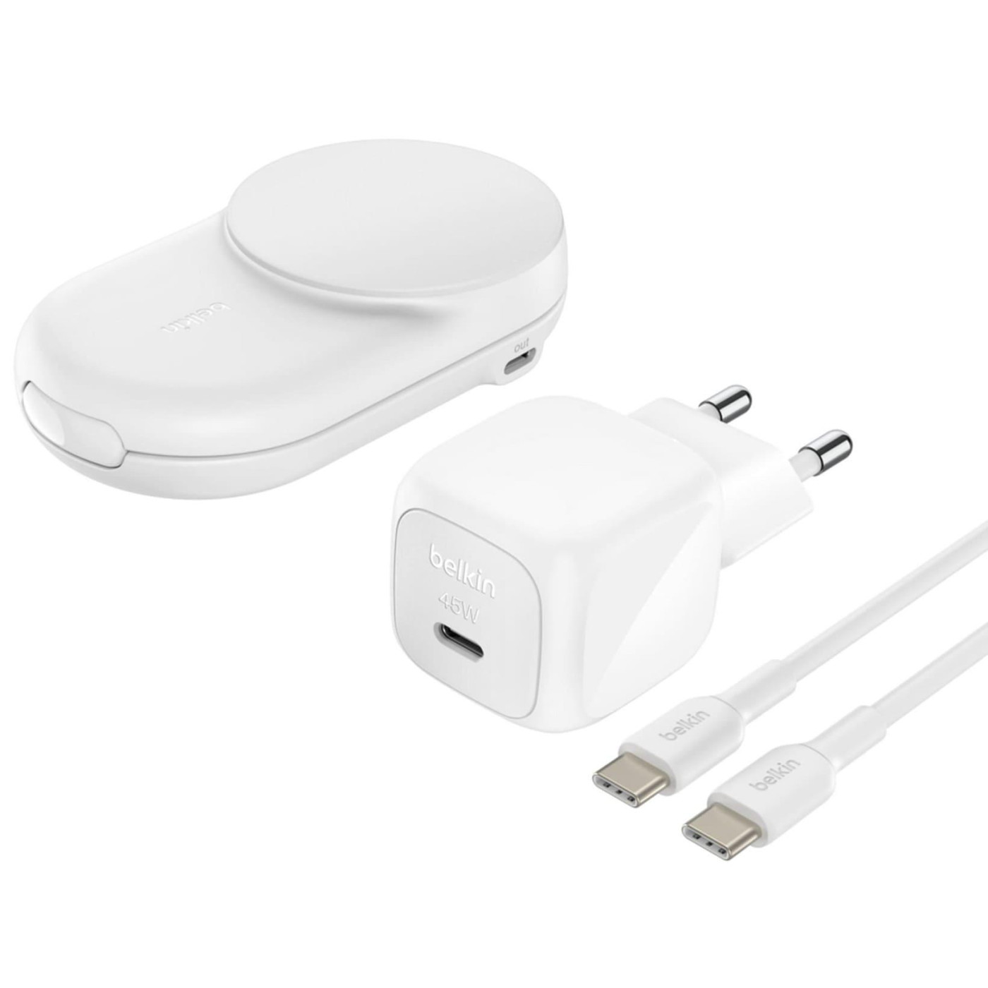 Зарядний пристрій бездротовий Belkin UltraCharge 2-in-1 Foldable Magnetic Charging 25Вт, білий