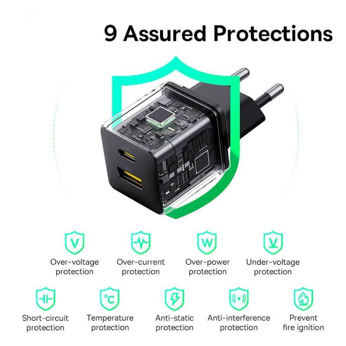 Зарядное устройство Baseus Palm Fast Charger C+U 30W EU Cluster Black (with Mini White Cable USB-C to USB-C 60W (20V/3A) 1m) (P1011160A113-01)