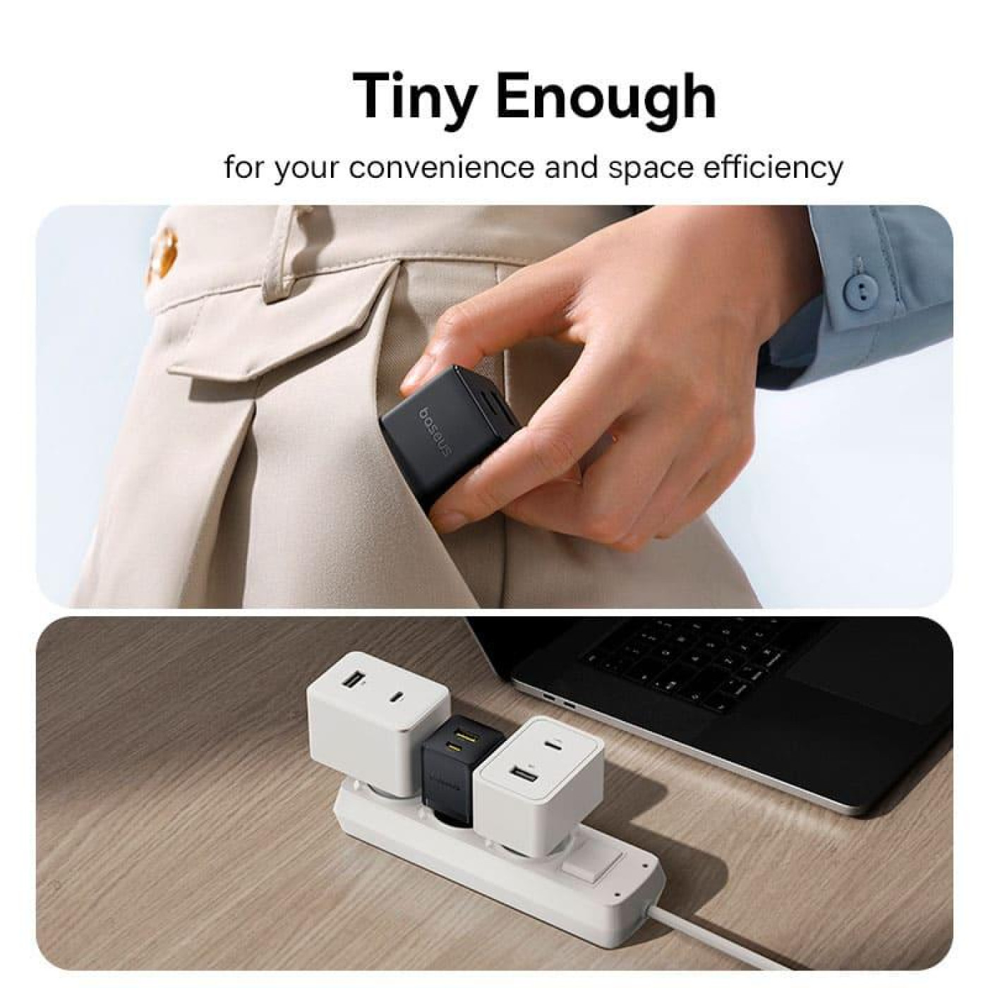 Зарядное устройство Baseus Palm Fast Charger C+U 30W EU Cluster Black (with Mini White Cable USB-C to USB-C 60W (20V/3A) 1m) (P1011160A113-01)