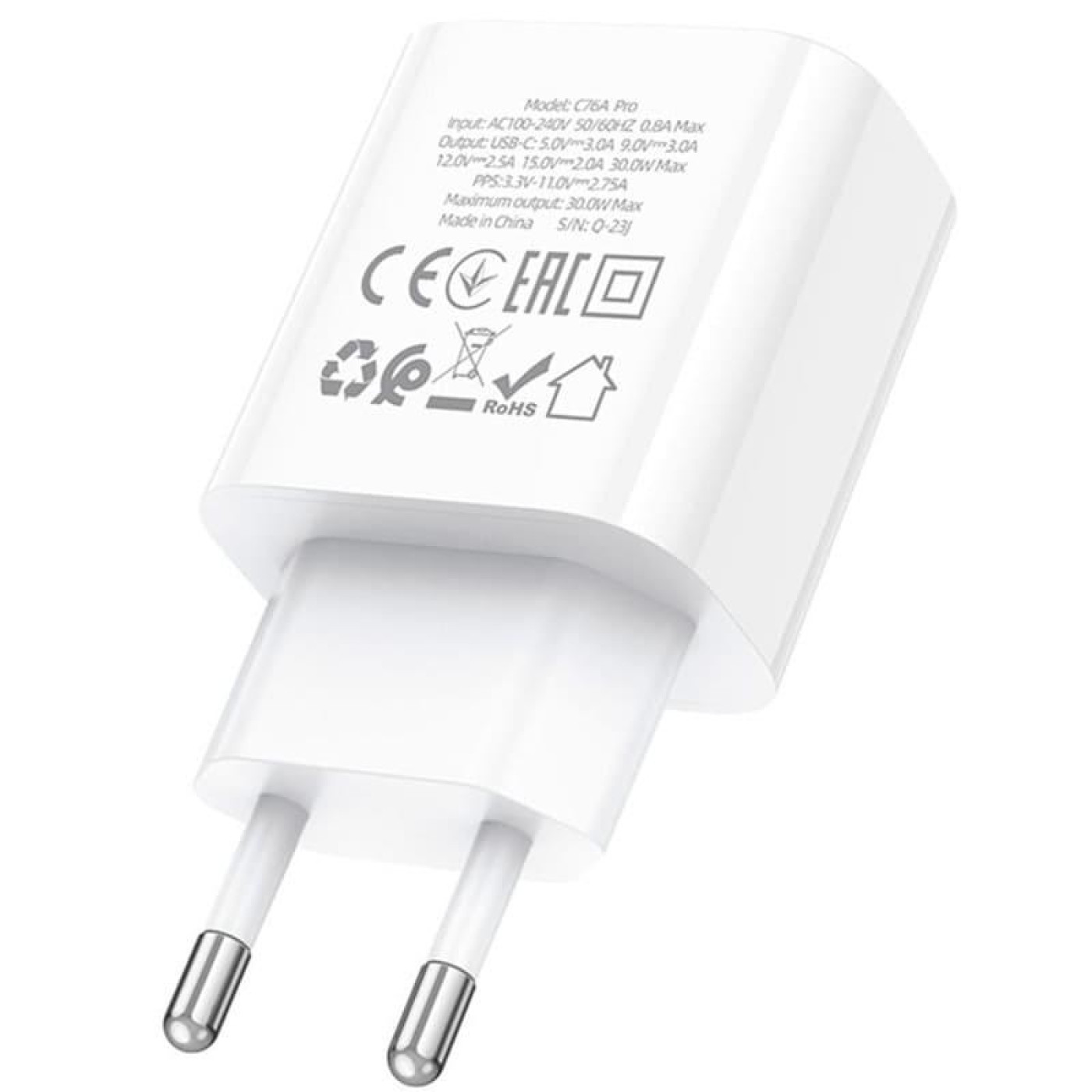Зарядное устройство Hoco C76A Pro Majestic single port PD30W charger White (6942007616300)