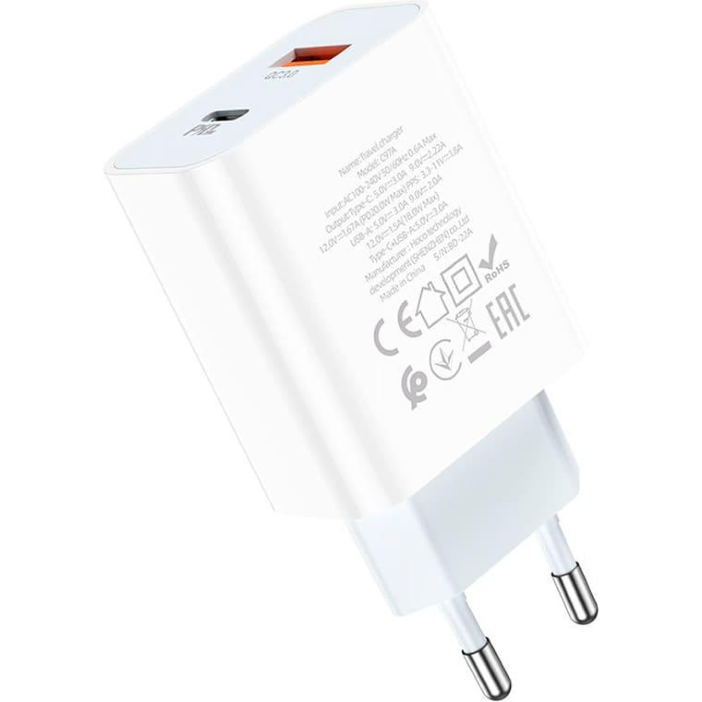 Зарядное устройство Hoco C97A PD20W+QC3.0 charger White (6931474766076)